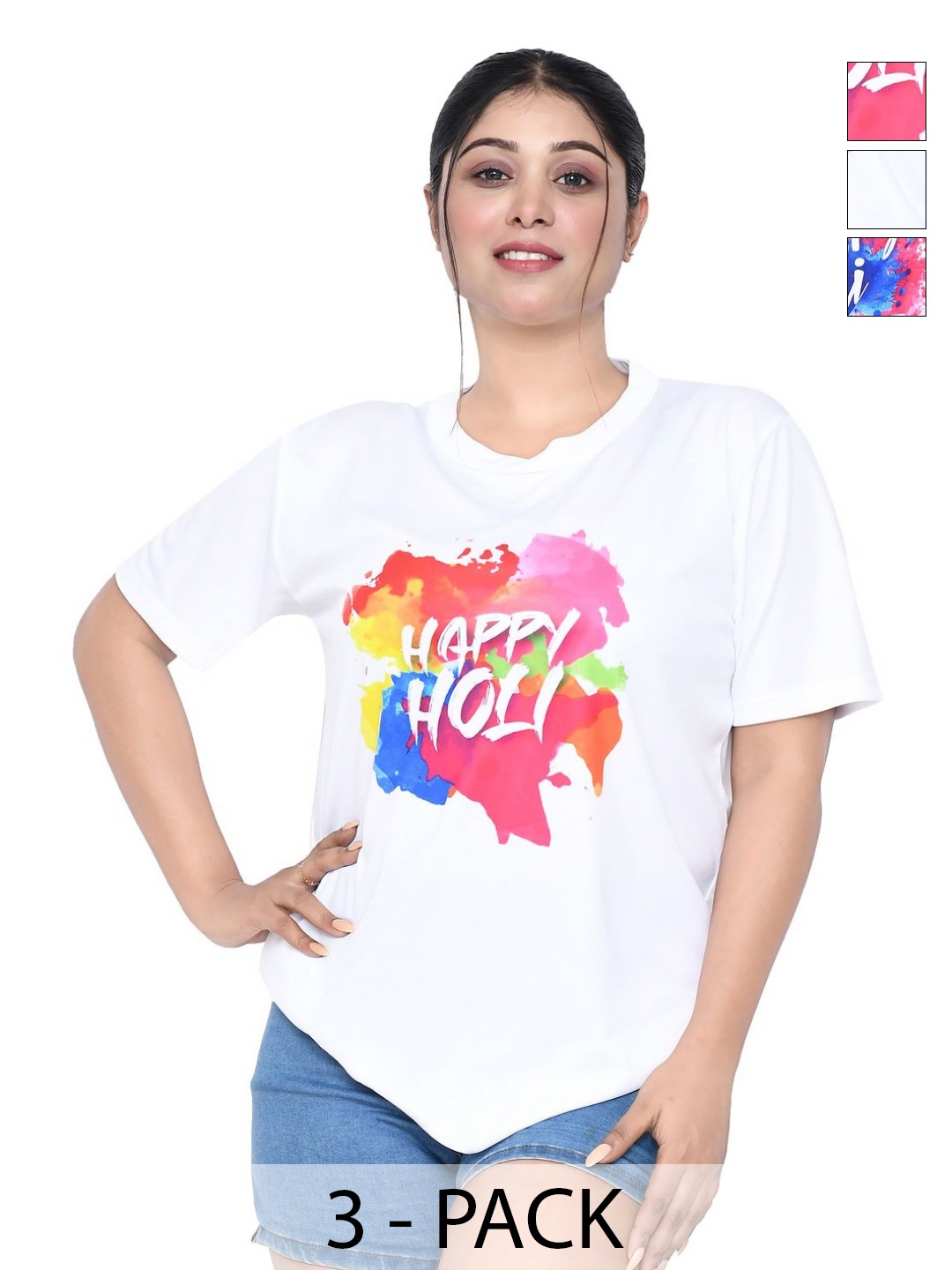 

RAPL Women 3 Printed Applique T-shirt, White