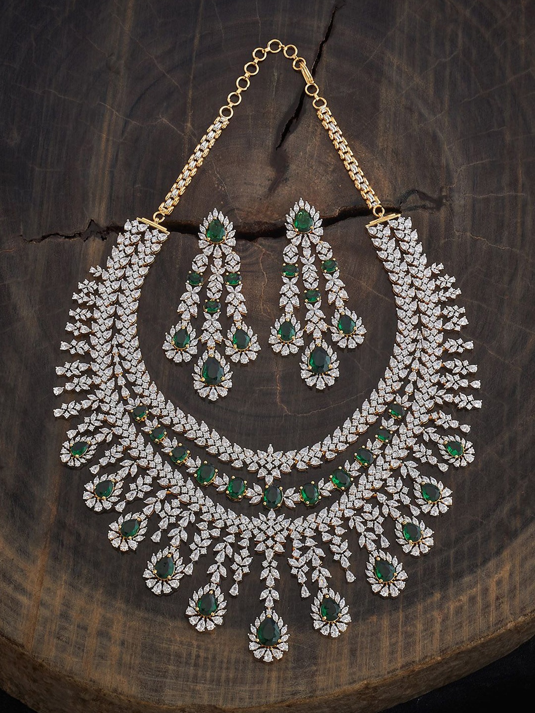 

Kushal's Fashion Jewellery Green Rhodium Gold-Plated Zircon Party Jewellery Set