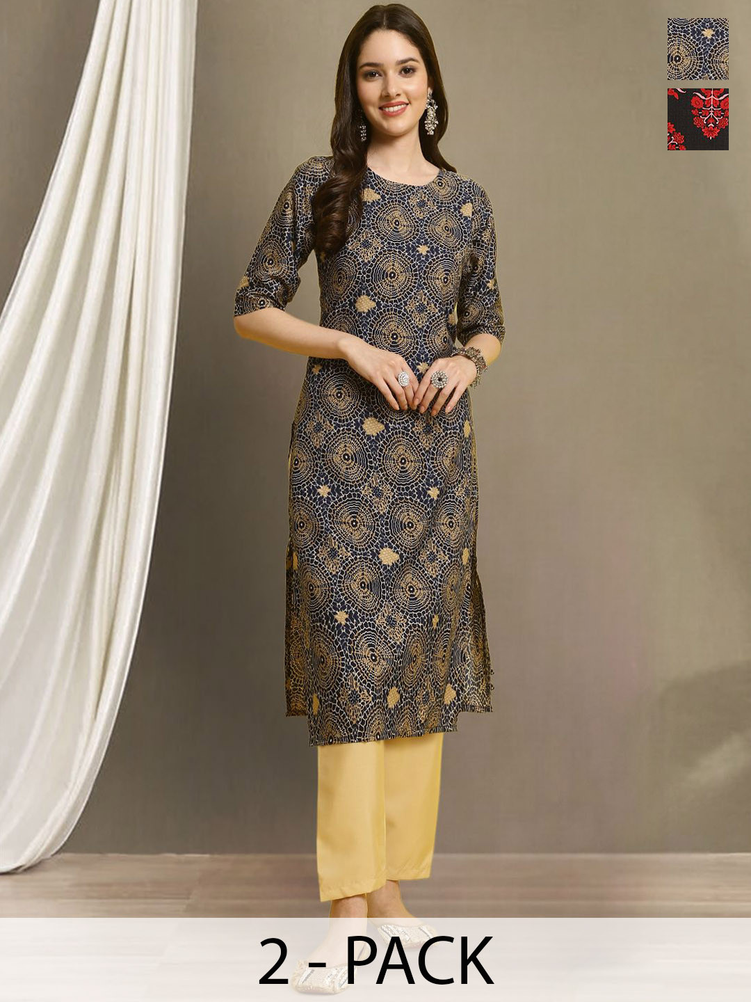 

Moda Rapido Selection Of 2 Floral Printed Straight Kurta With Trousers, Blue