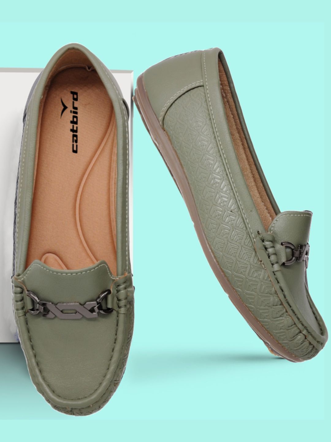 

CATBIRD Women Textured Lightweight Loafers, Olive