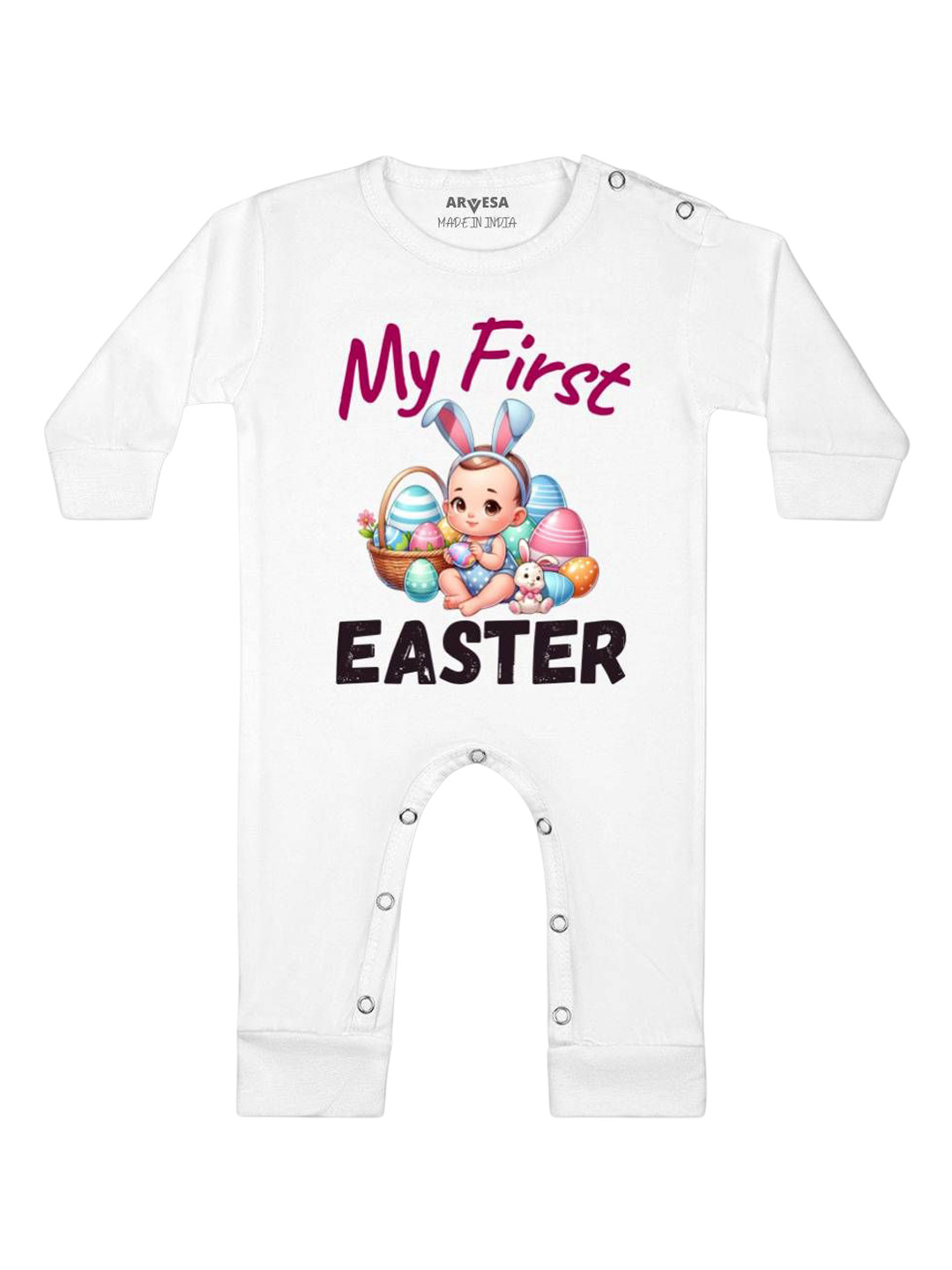 

Arvesa First Easter Printed Baby Romper, White
