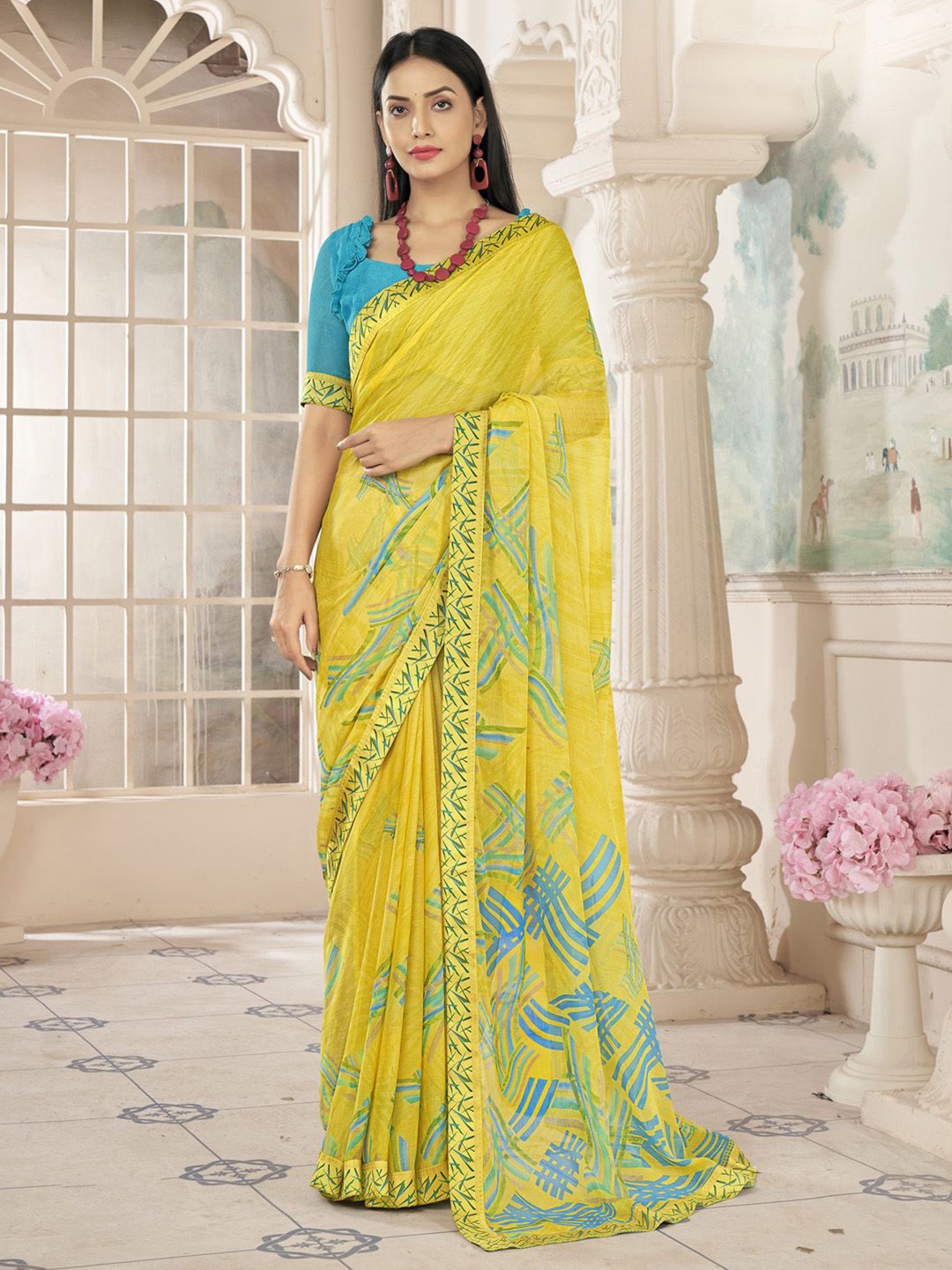 

Anouk Rustic Poly Chiffon Bagh Saree, Yellow