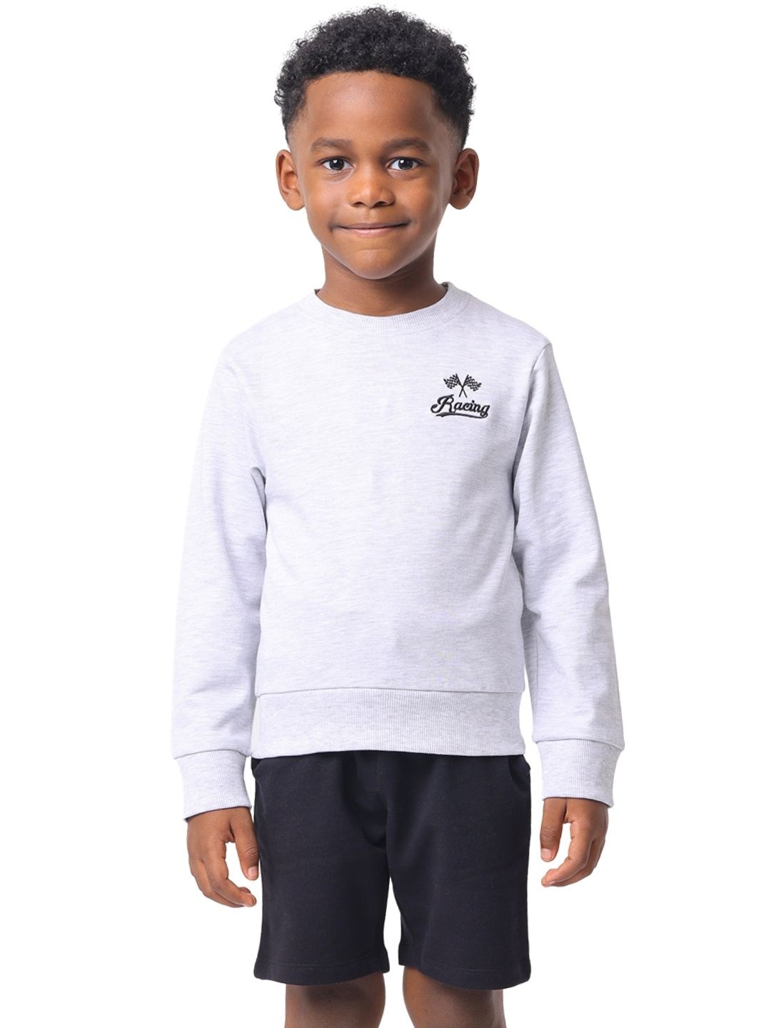 

Nuego Kids Boys Graphic Print Pure Cotton Sweatshirt With Shorts Clothing Set, White