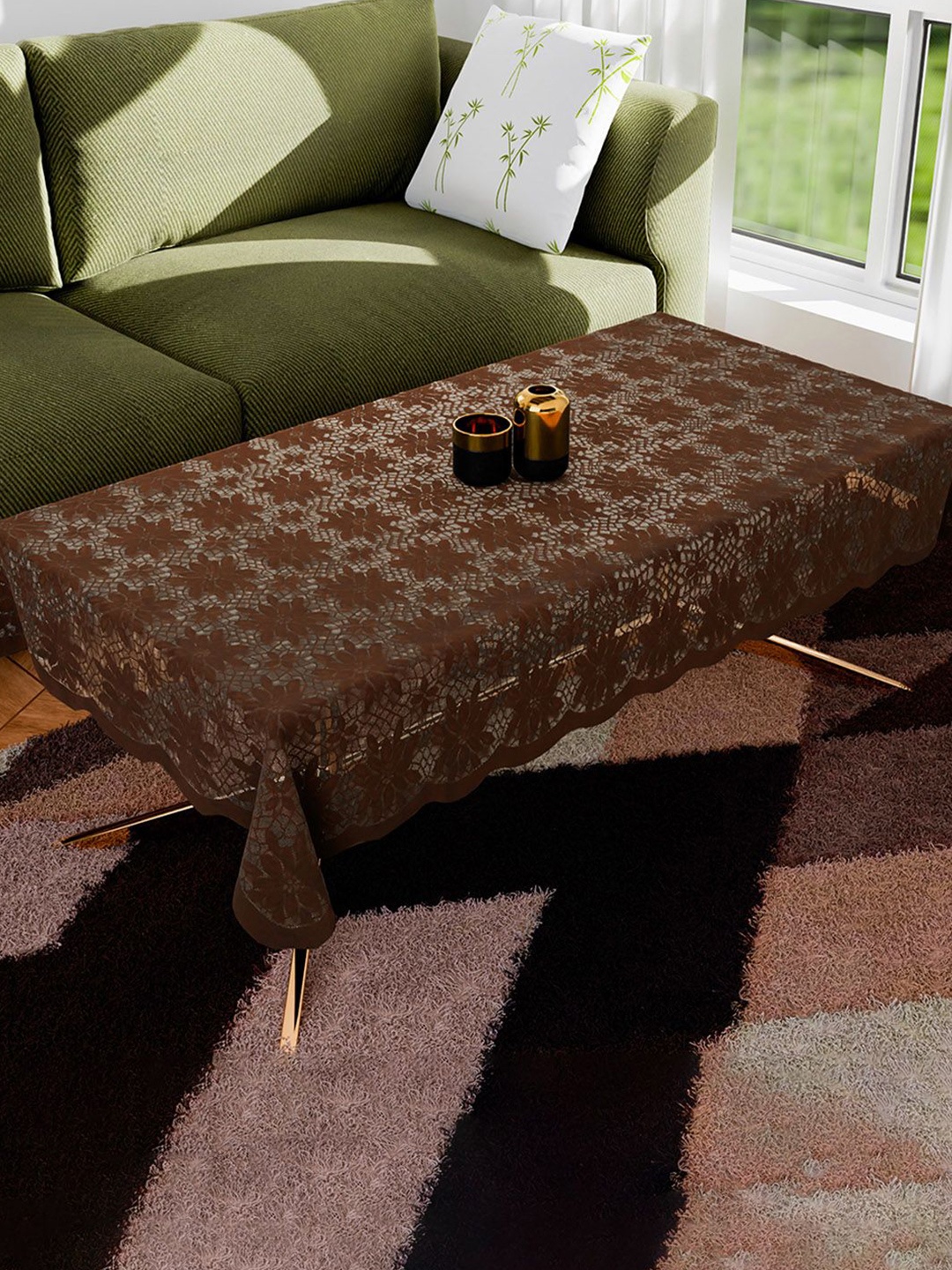 

Kuber Industries Brown Floral Printed Anti-Skid Cotton 4-Seater Table Cover