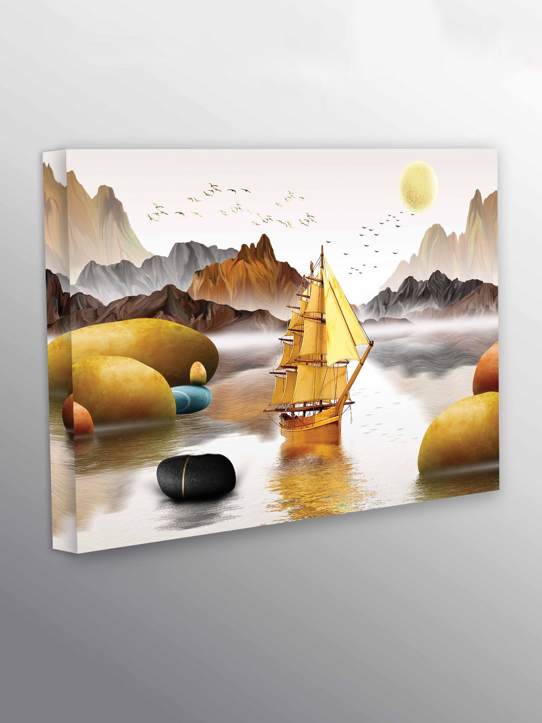 

CVANU Brown & White Abstract Rectangle Canvas Wall Art Painting