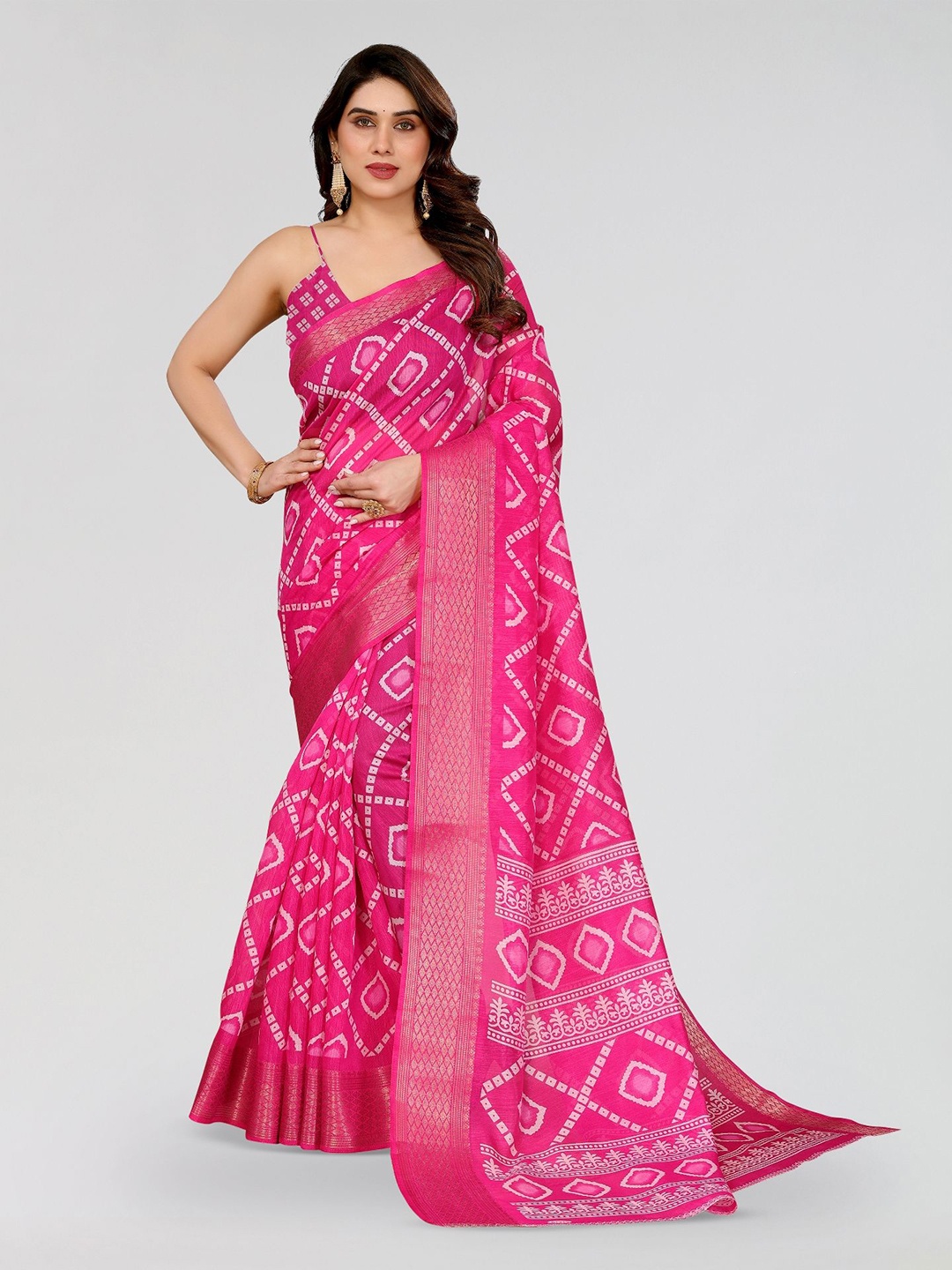 

Moda Rapido Bandhani Zari Saree, Pink