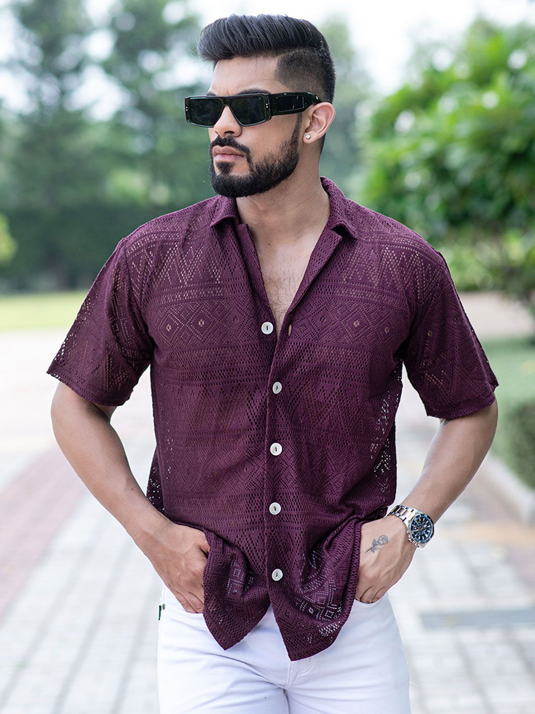 

Tistabene Men Opaque Printed Casual Shirt, Purple