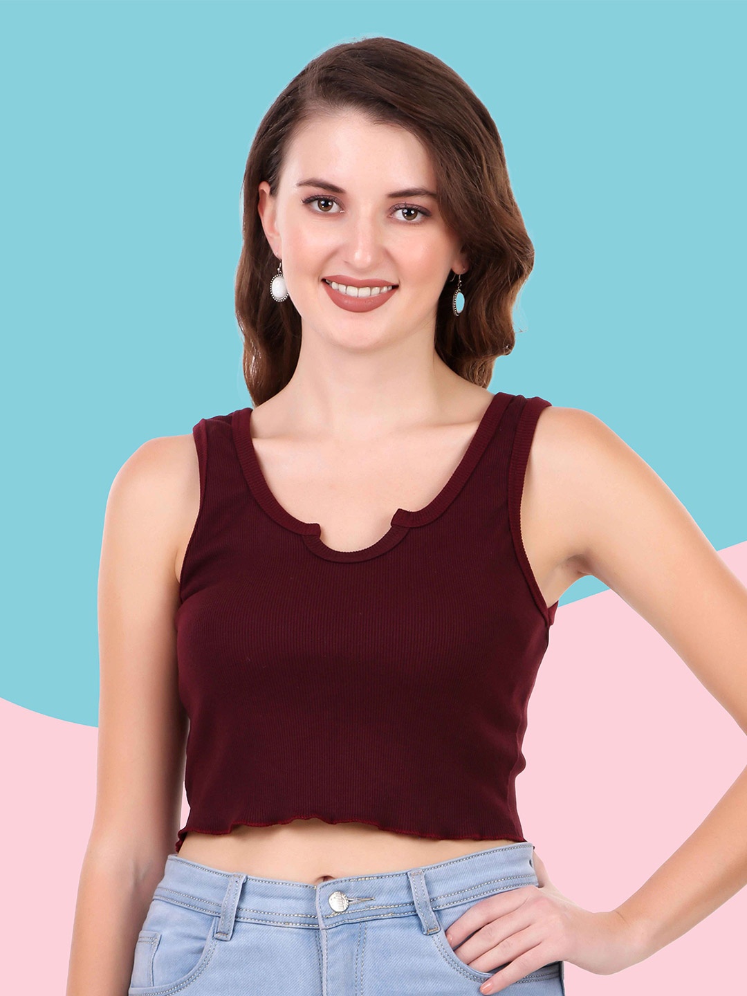 

Mast & Harbour Cotton Crop Top, Maroon