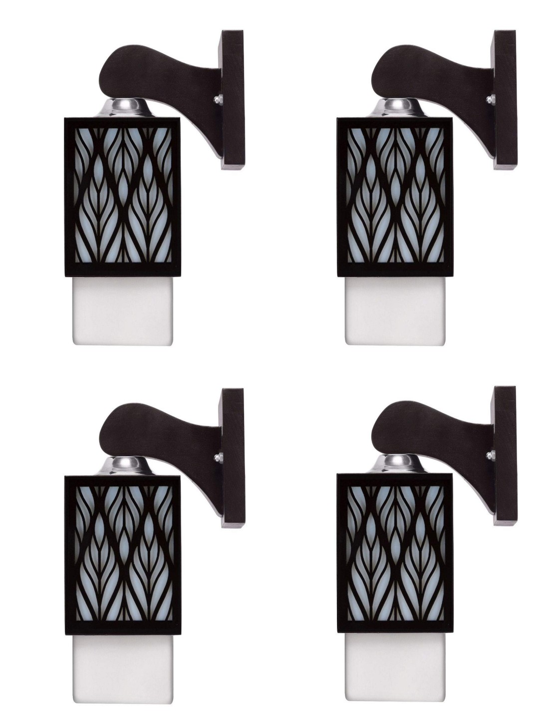 

Gojeeva Black & White 4 Pieces Textured Wooden Square Shaped Wall Lamps