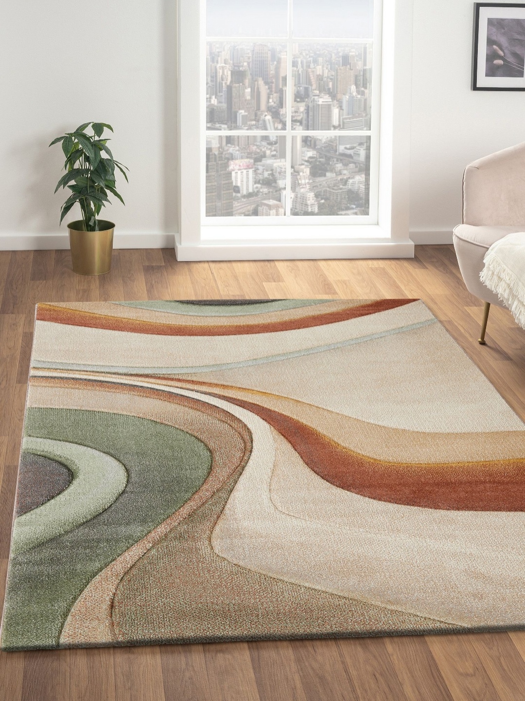 

OBSESSIONS Rust Abstract Printed Anti-Skid Polypropylene Carpet