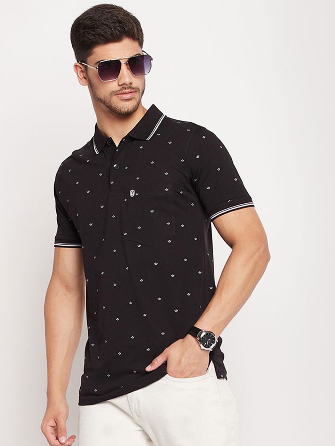 

UNIBERRY Men Printed Polo Collar T-shirt, Black