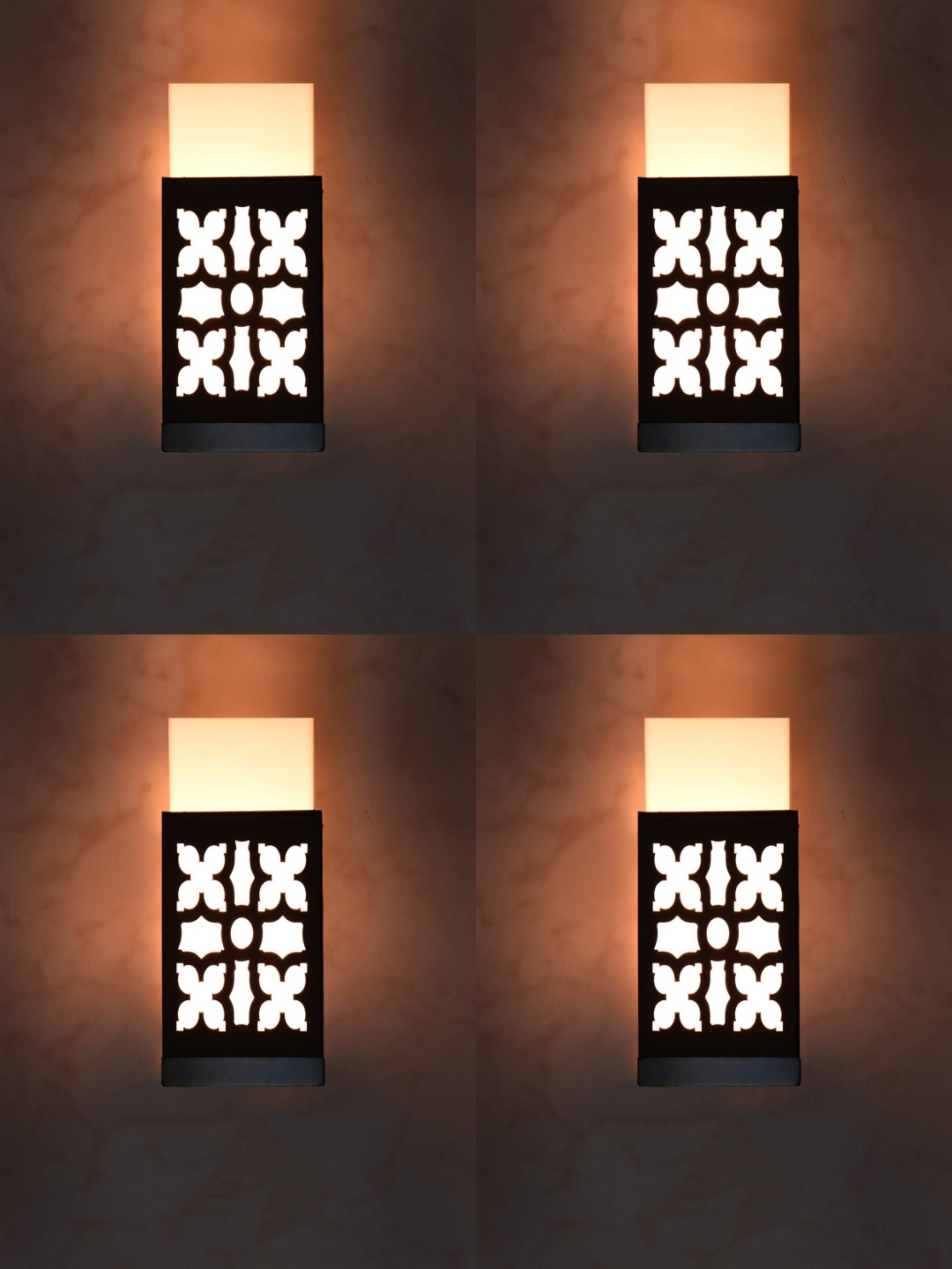 

Gojeeva Black and White 4 Pieces Wooden Textured Square Shaped Wall Lamps