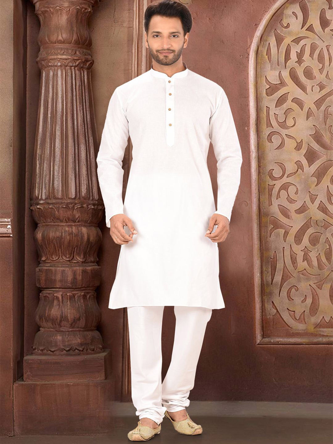 

RANAK Mandarin Collar Kurta, White