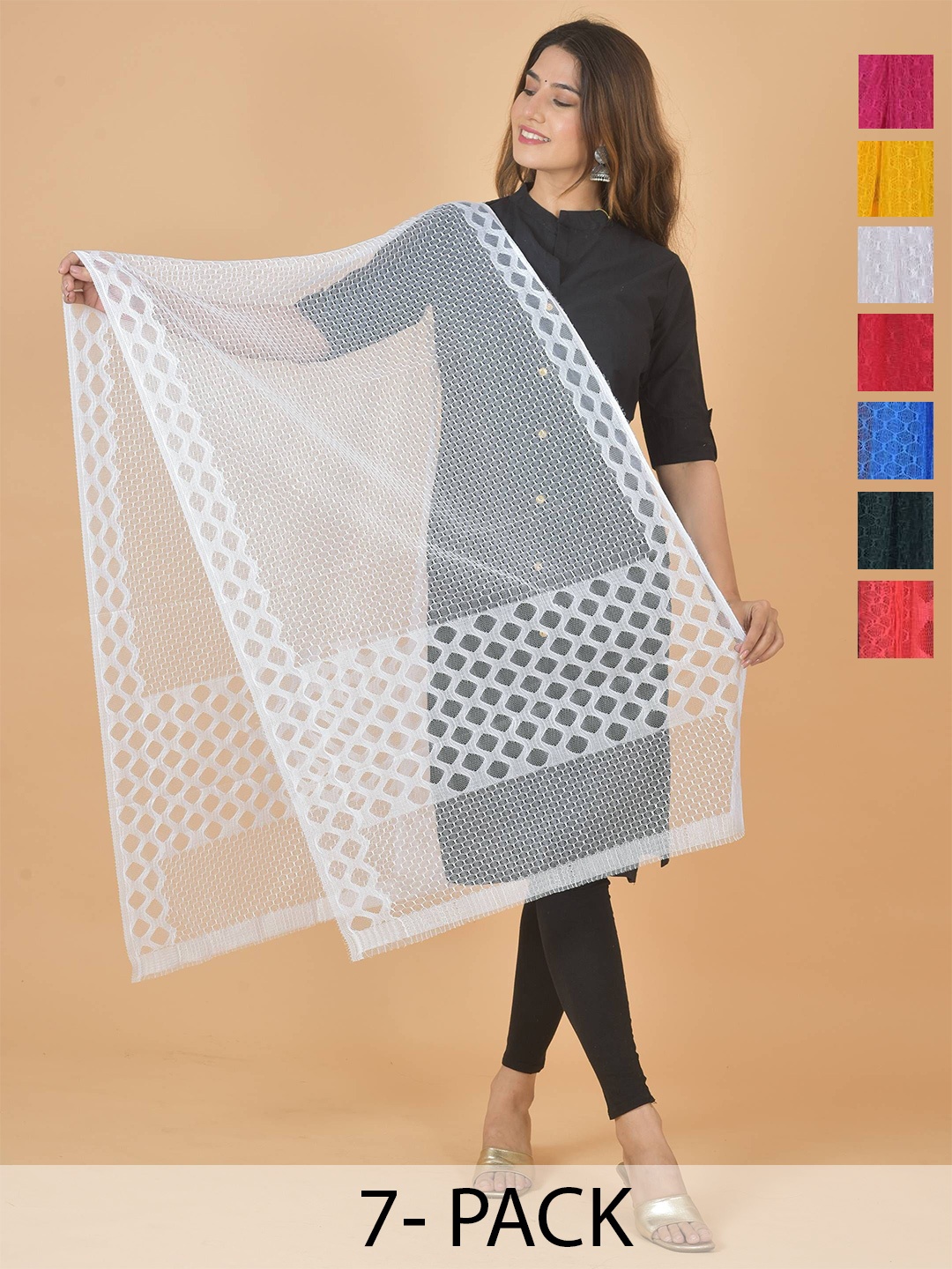 

LA FEMINAE Selection Of 7 Geometric Woven Design Dupatta, White