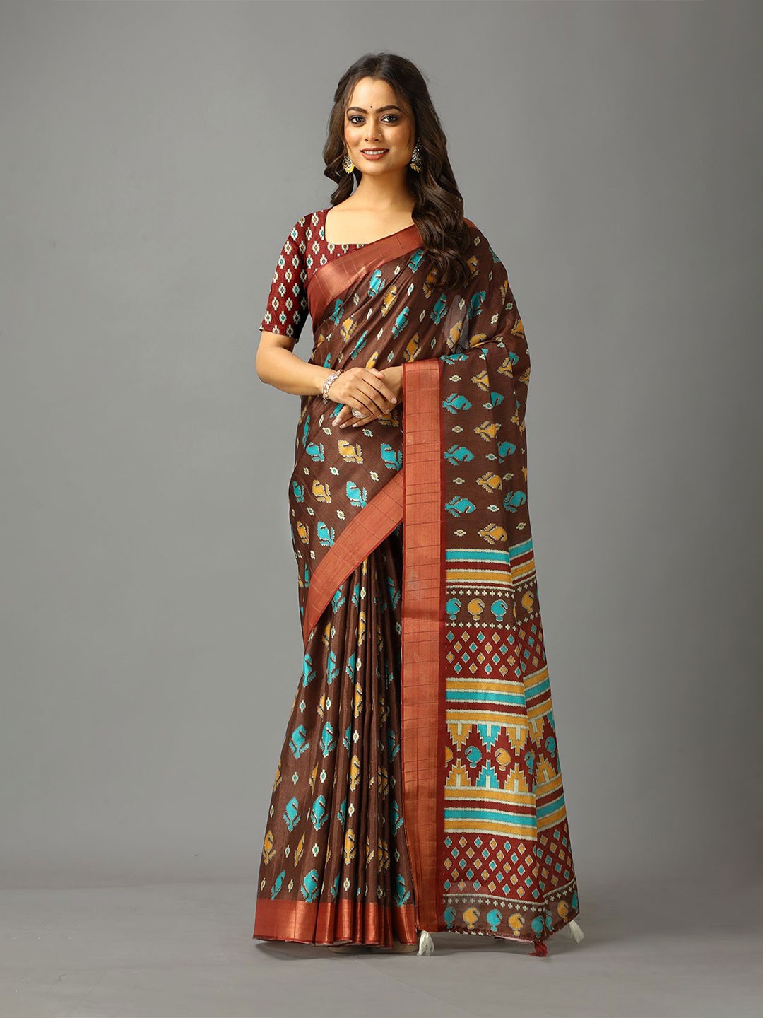 

A.V.M. SILK MILLS Ethnic Motifs Zari Saree, Coffee brown