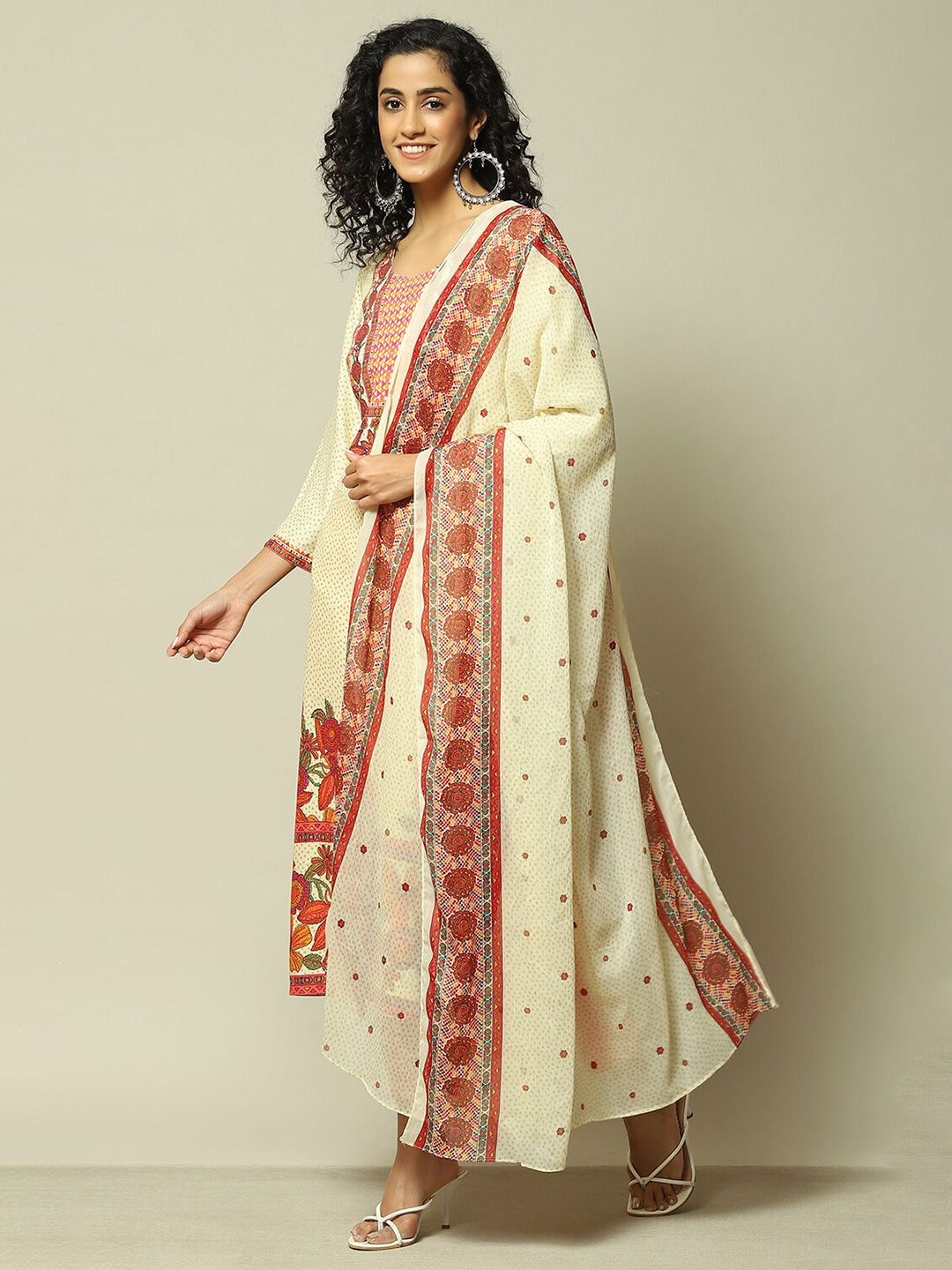 

Rangriti Ethnic Motifs Printed Viscose Rayon Dupatta, Beige