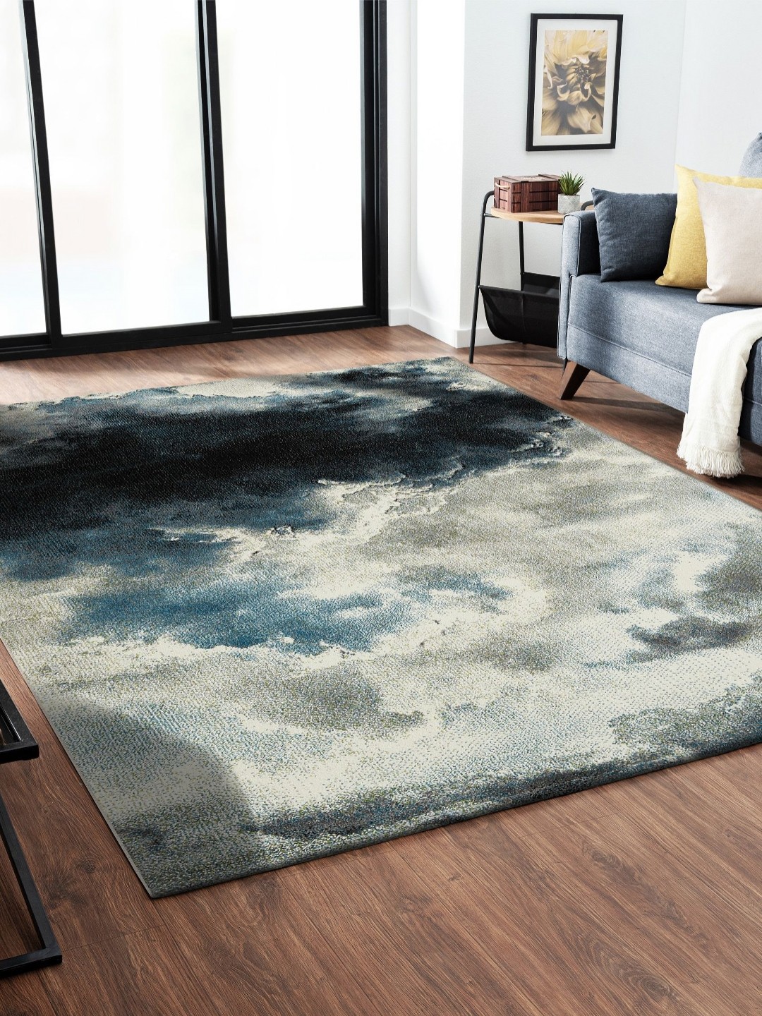 

OBSESSIONS Blue Abstract Anti-Skid Polypropylene Carpet