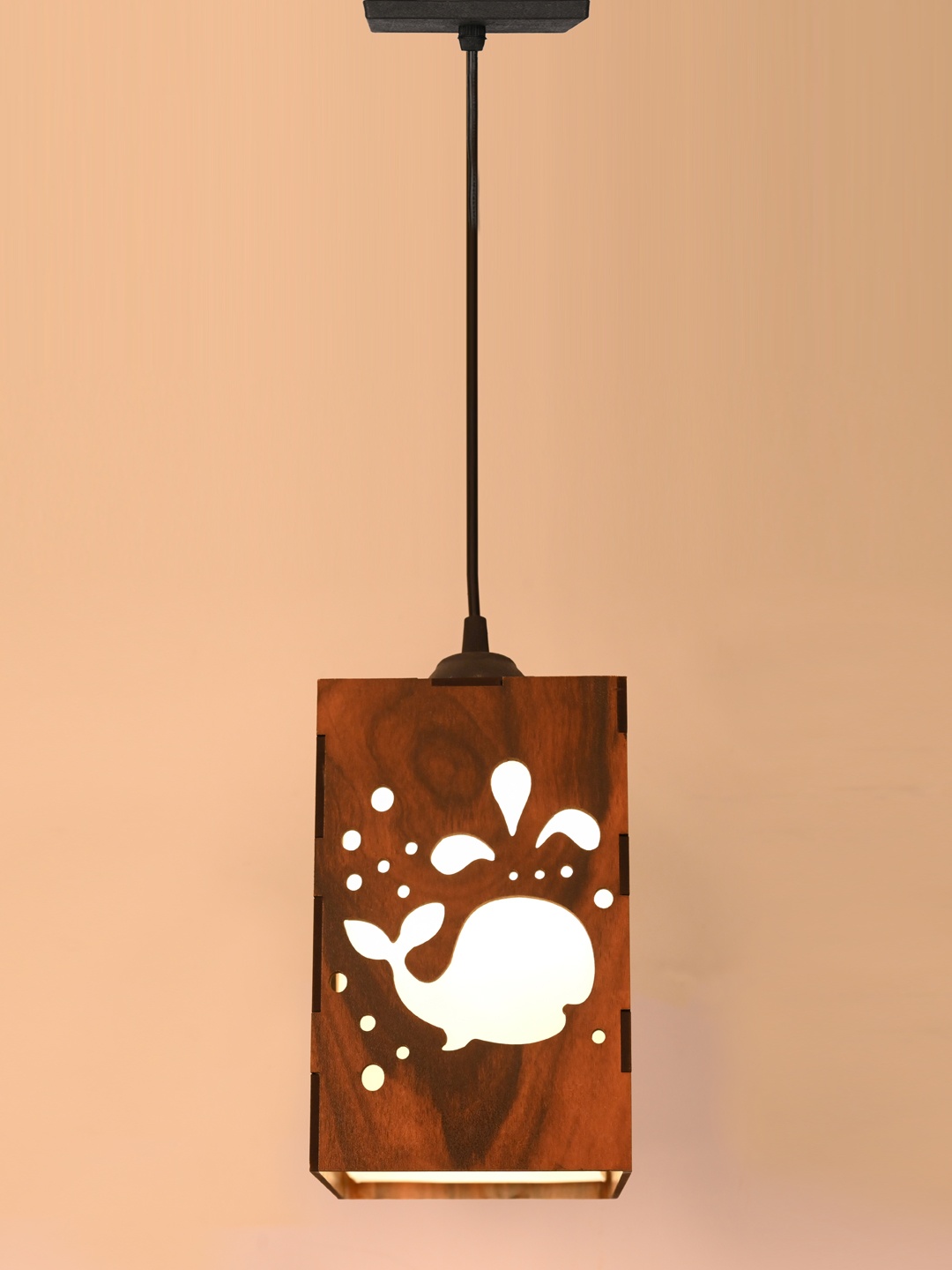 

Gojeeva Brown Textured Wooden Ceiling Lamp With Adjustable Cord