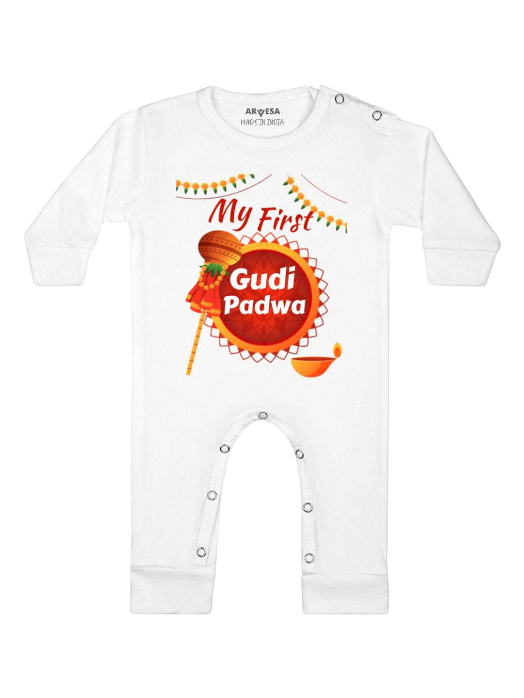 

Arvesa First Gudi Padwa Printed Baby Romper, White