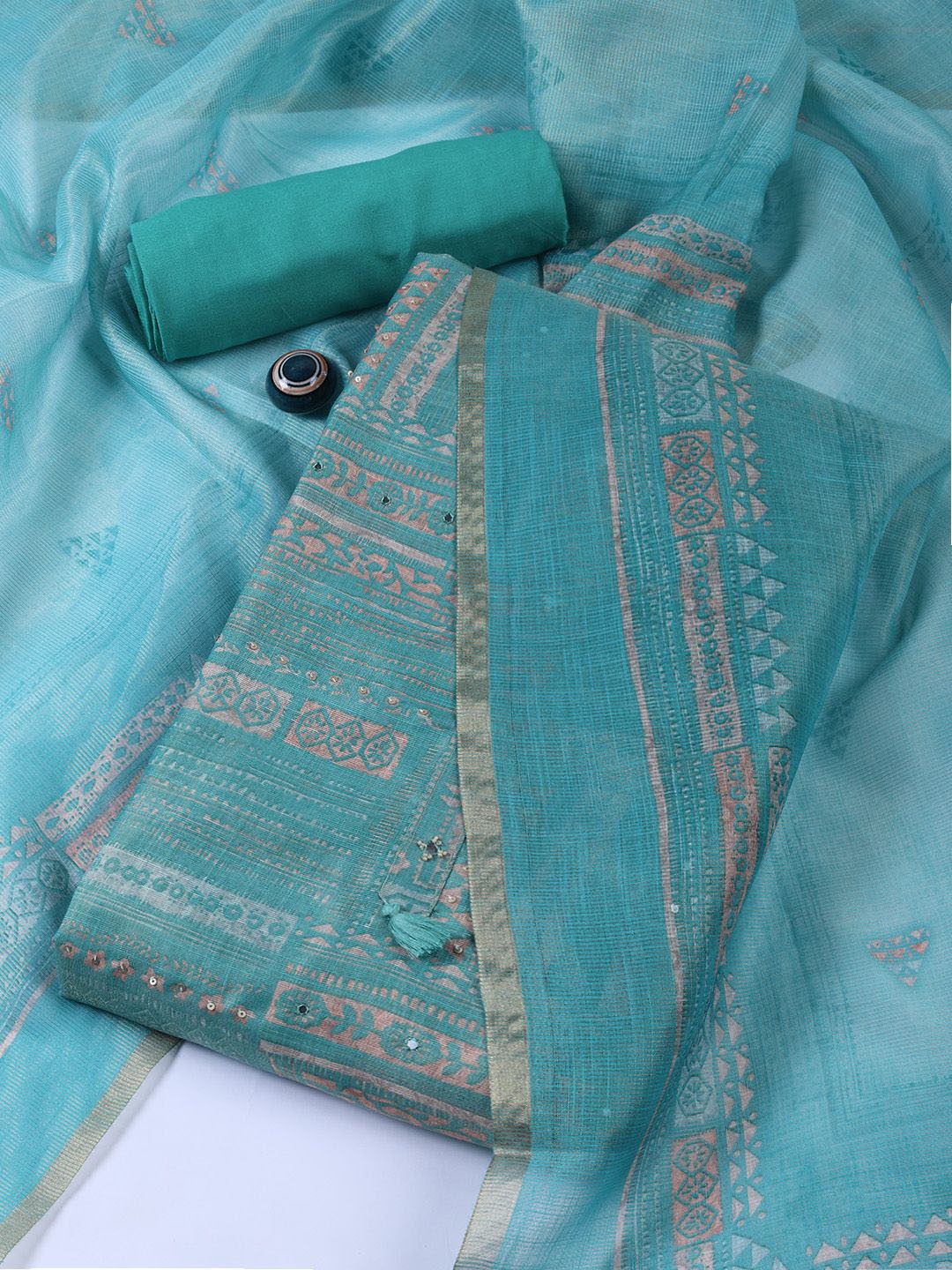 

Meena Bazaar Printed Unstitched Dress Material, Blue