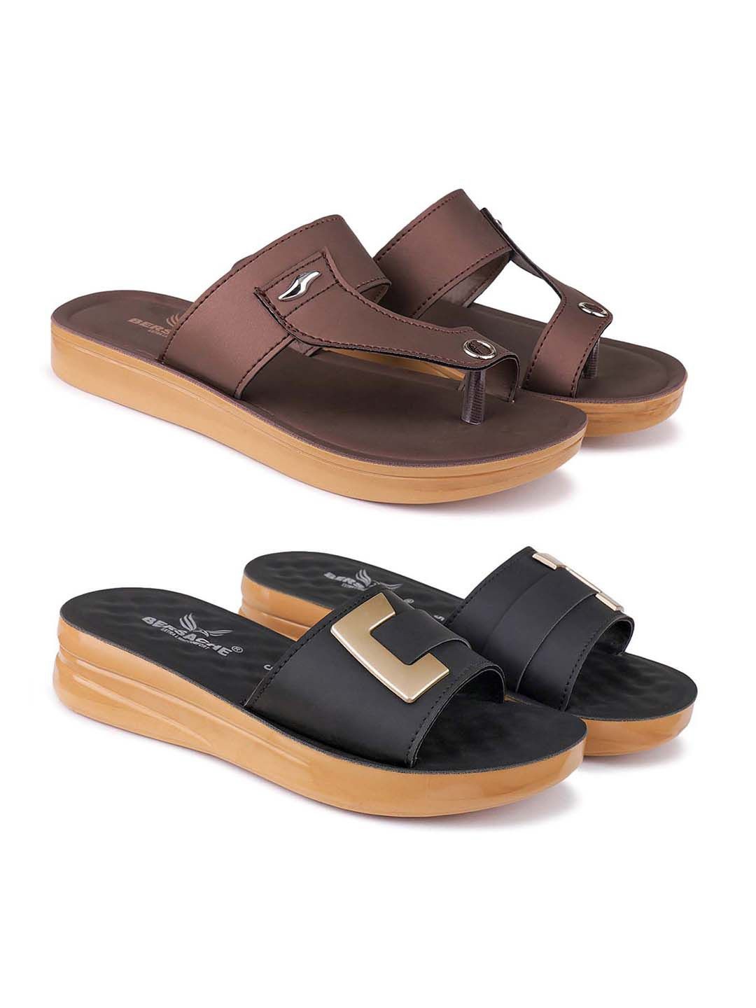 

BERSACHE Women Open Toe Flats, Brown