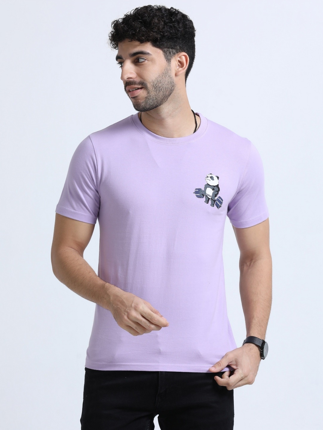 

Quco Men Graphic Printed Biowashed Round Neck Cotton Tshirt, Violet
