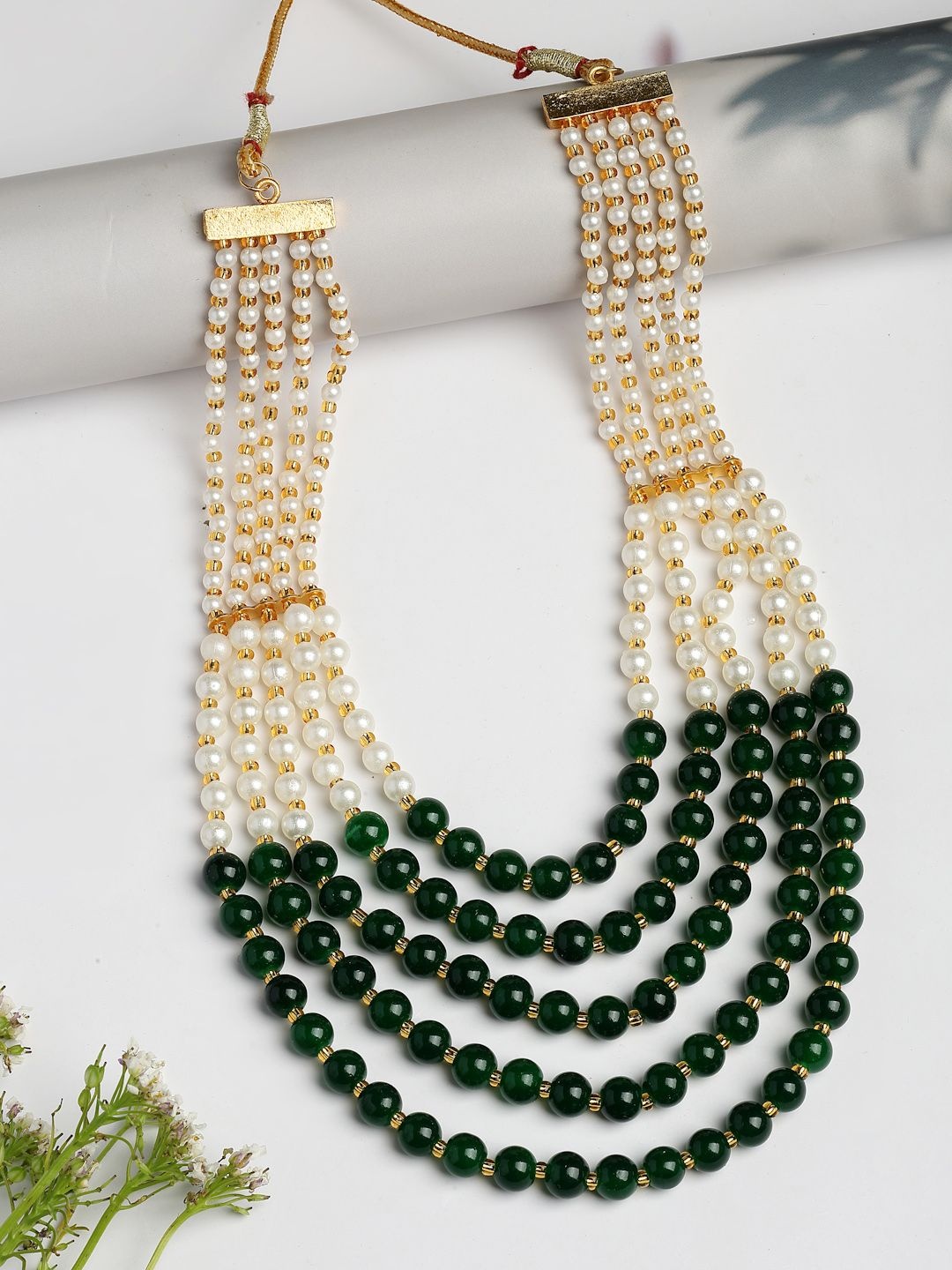 

NVR Women Gold-Plated Pearls Beaded Layered Necklace