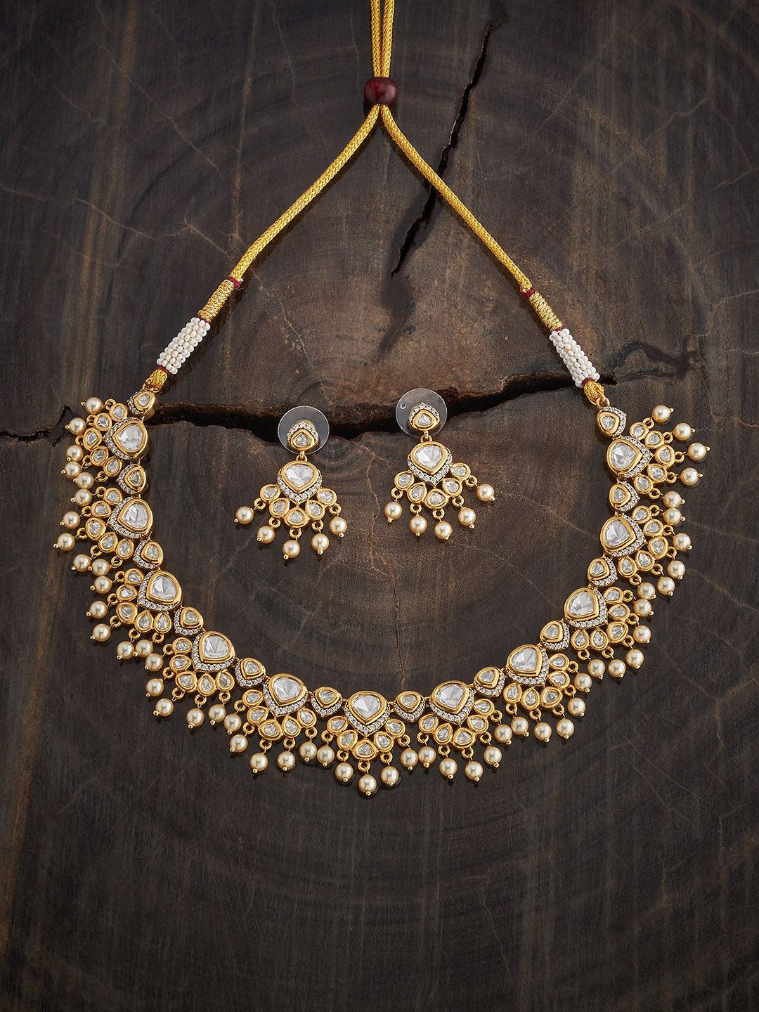 

Kushal's Fashion Jewellery White Victorian-Plated Kundan Studded Ethnic Jewellery Set, Gold