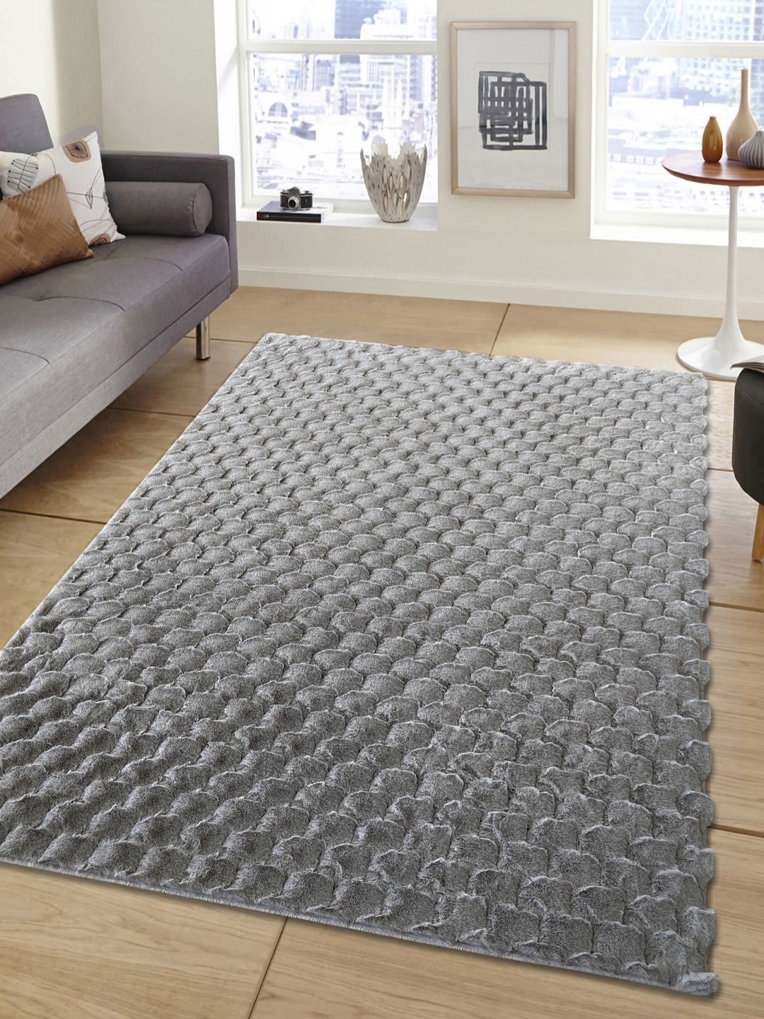 

OBSESSIONS Grey Solid Anti-Skid Polyester Carpet