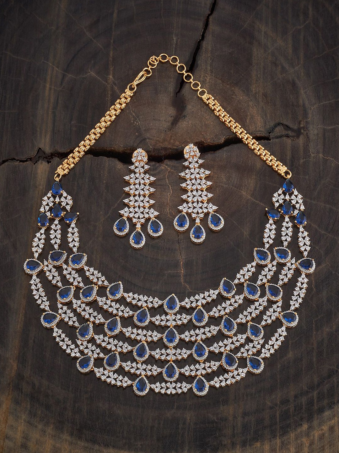 

Kushal's Fashion Jewellery Sapphire Rhodium Gold-Plated CZ Party Jewellery Set