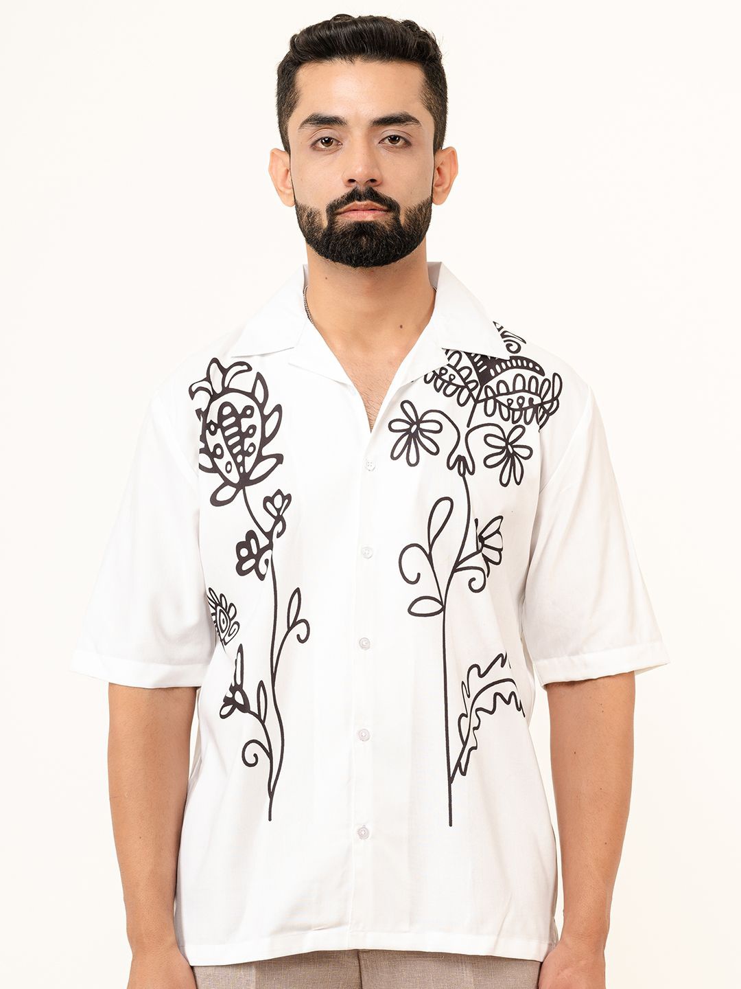 

Tistabene Men Opaque Printed Casual Shirt, White