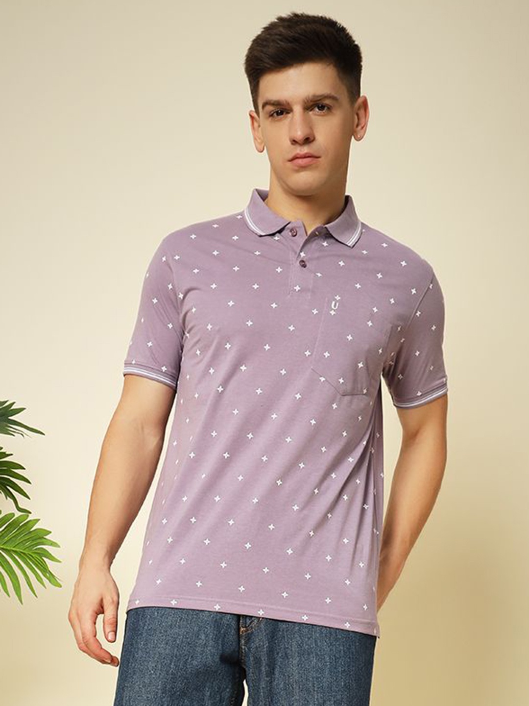 

UNIBERRY Men Printed Polo Collar T-shirt, Lavender