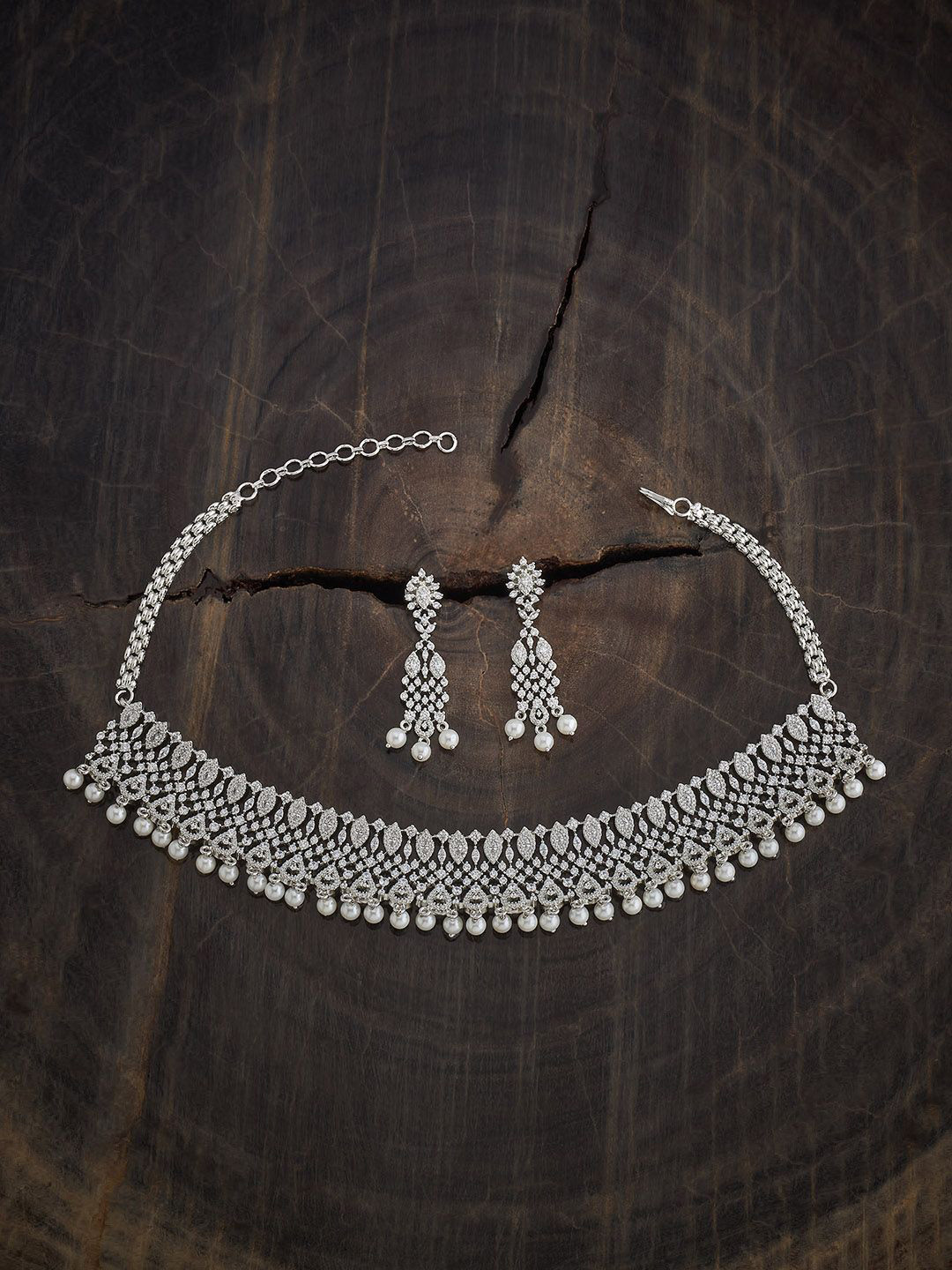 

Kushal's Fashion Jewellery Rhodium-Plated Party Zircon Necklace, Silver