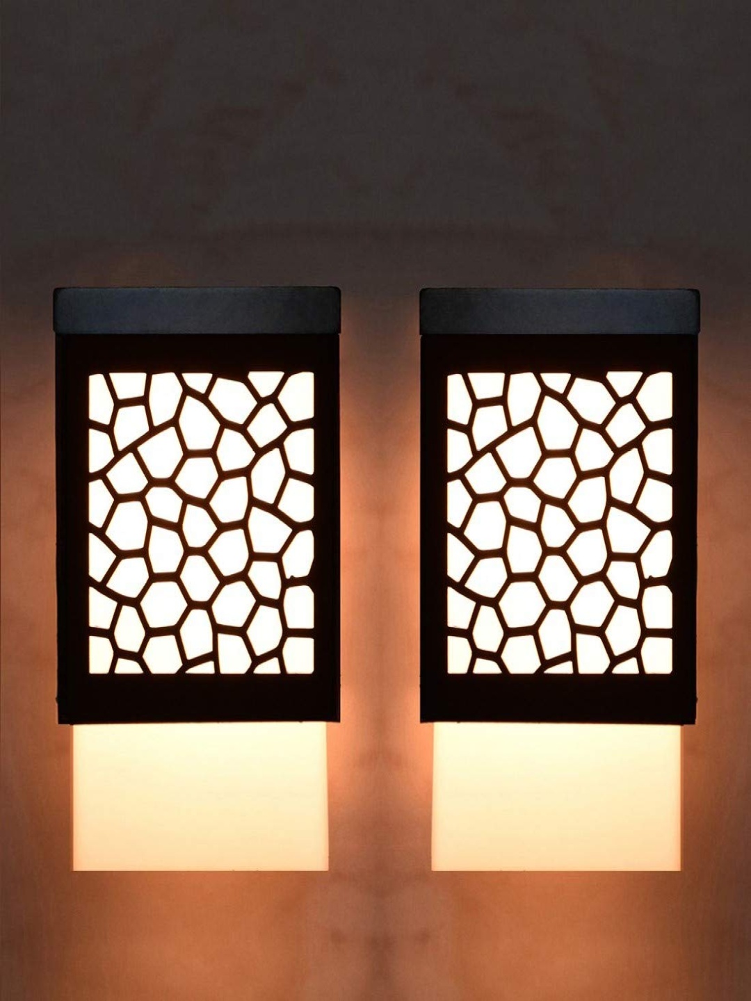 

Gojeeva Black & White 2 Pieces Textured Wood Square Shaped Wall Lamps