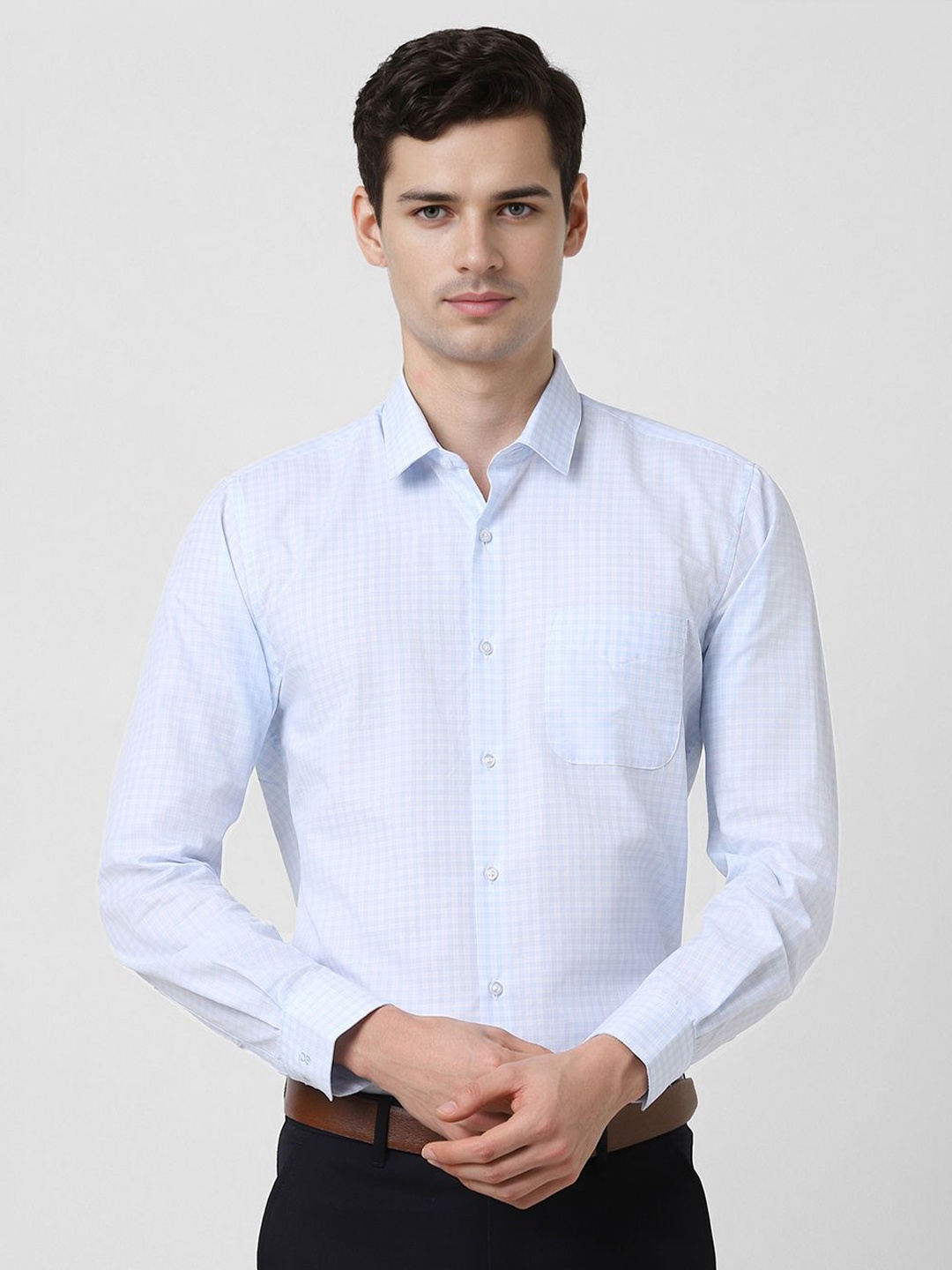 

Peter England Men Opaque Checked Formal Shirt, Blue