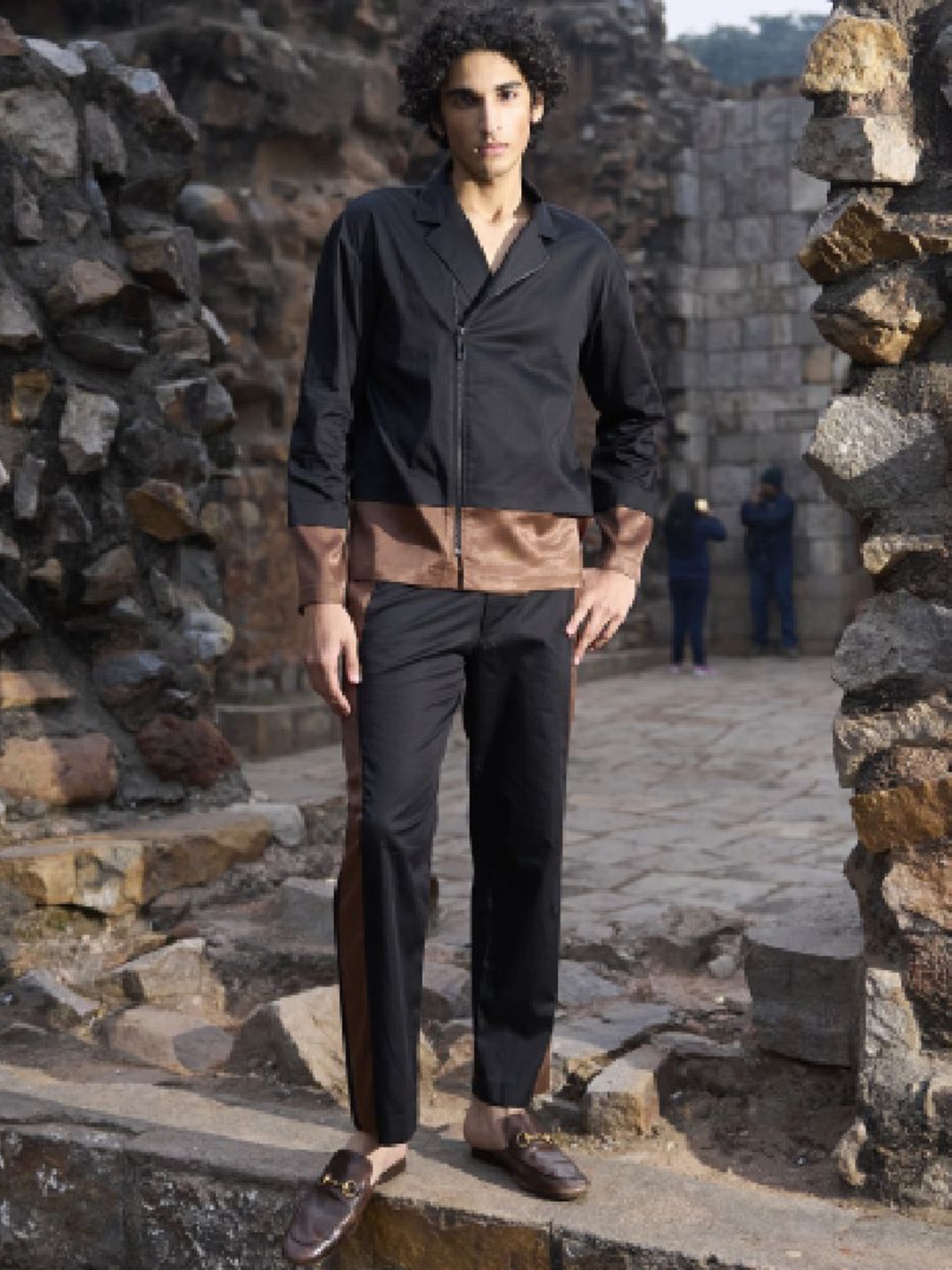

Dash and Dot Zip Colourblocked Shirt & Trousers, Black