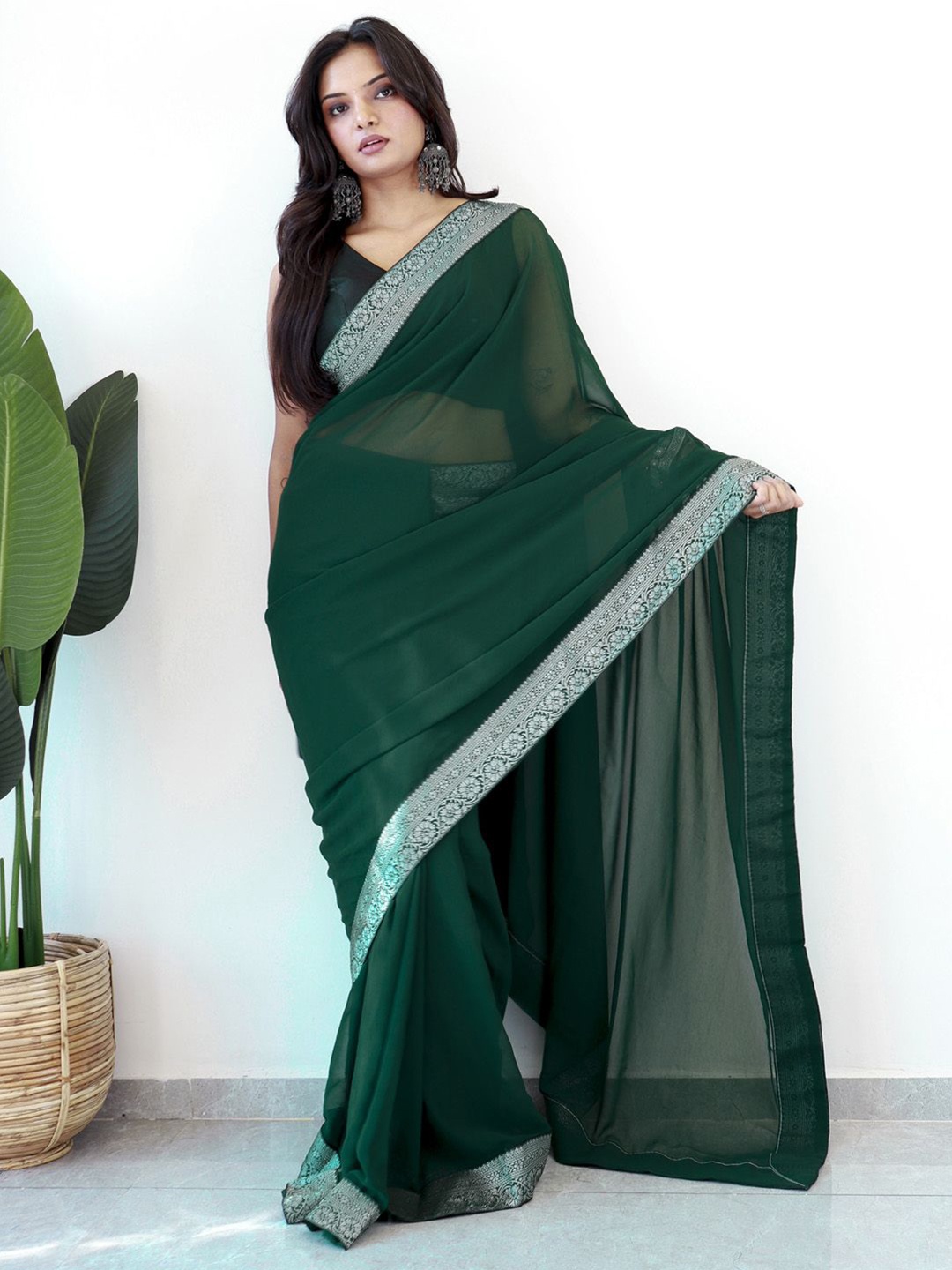 

Anouk Rustic Poly Georgette Ready to Wear Saree, Green