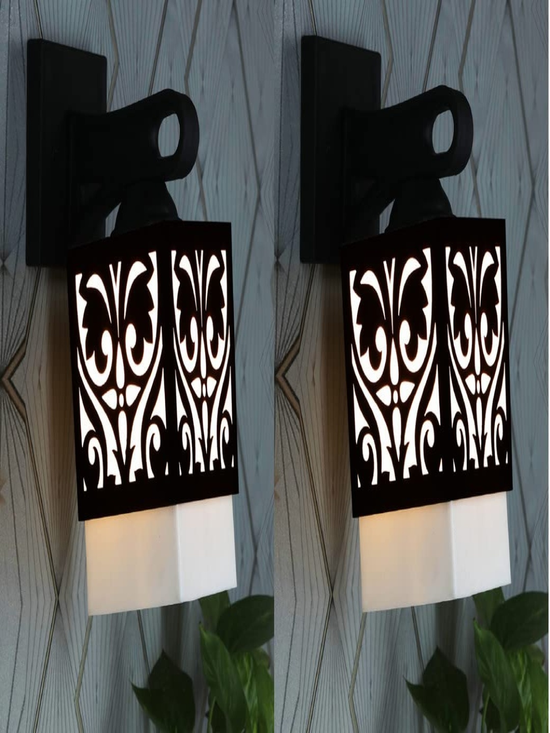 

Gojeeva Black & White 2 Pieces Textured Wooden Rectangle Shaped Wall Lamps