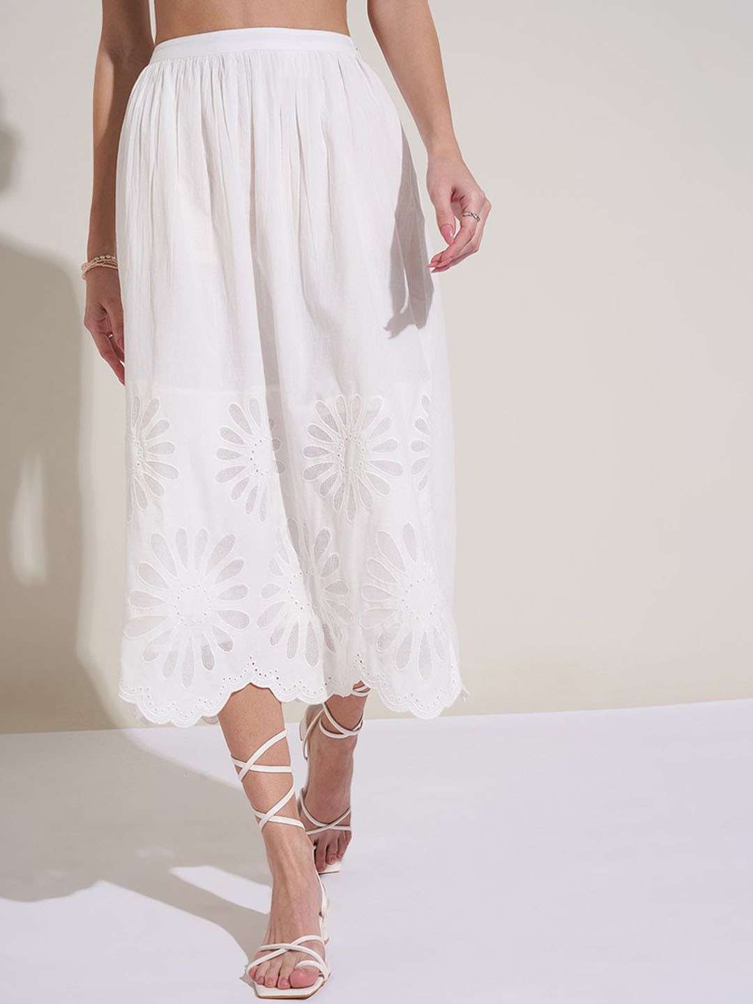 

Honey by Pantaloons Pure Cotton A-Line Midi Skirt, Off white