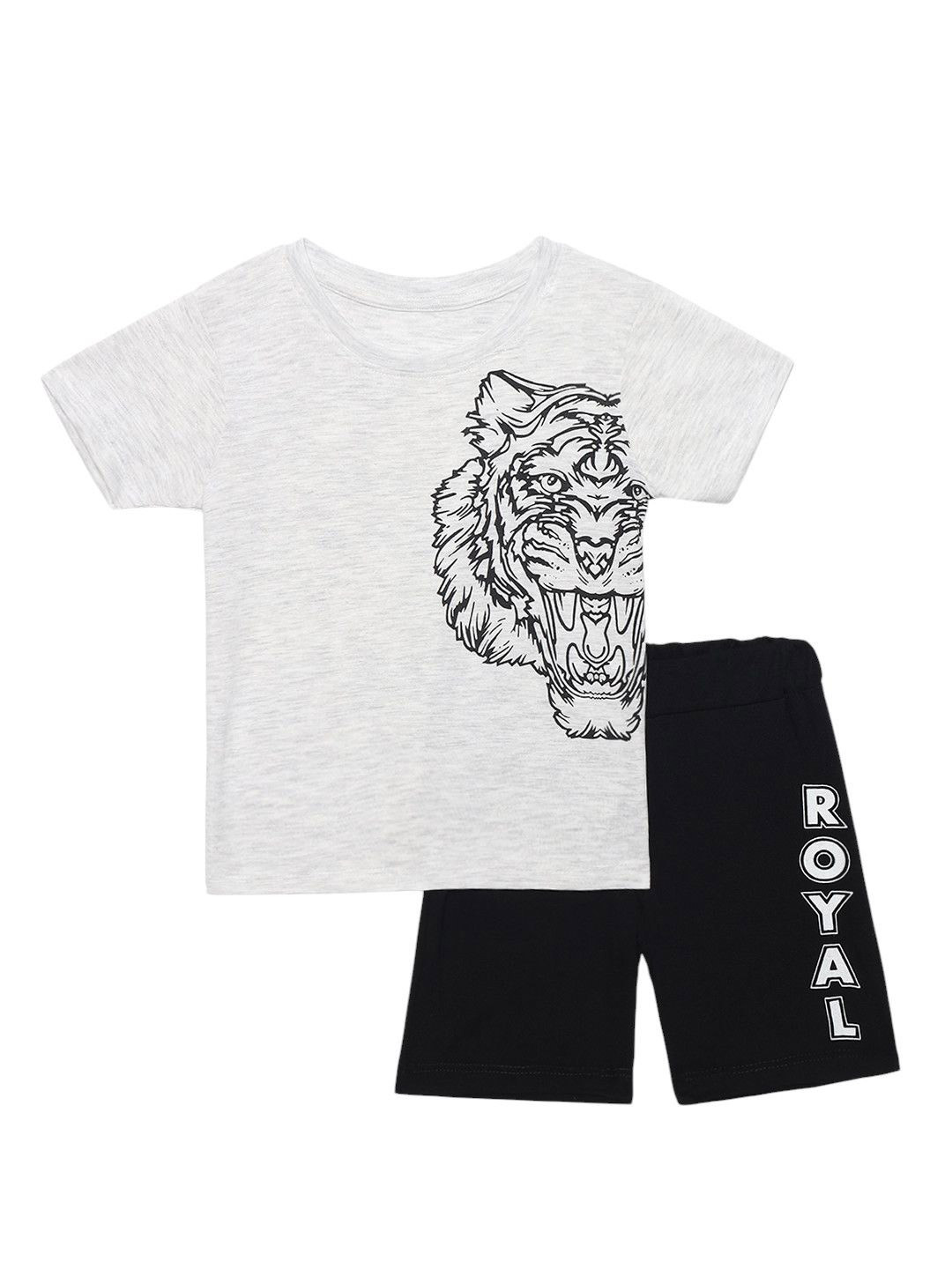 

YK Boys Printed Pure Cotton T-shirt with Shorts, Grey melange