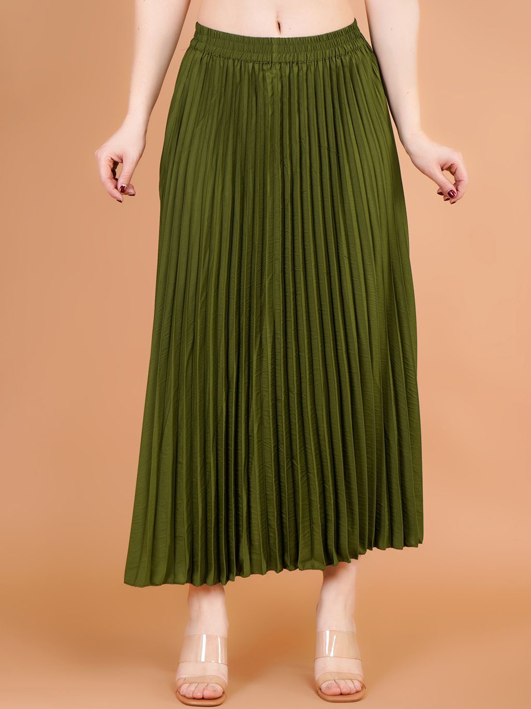 

Zionity Accordion Pleated A-Line Maxi Skirt, Green