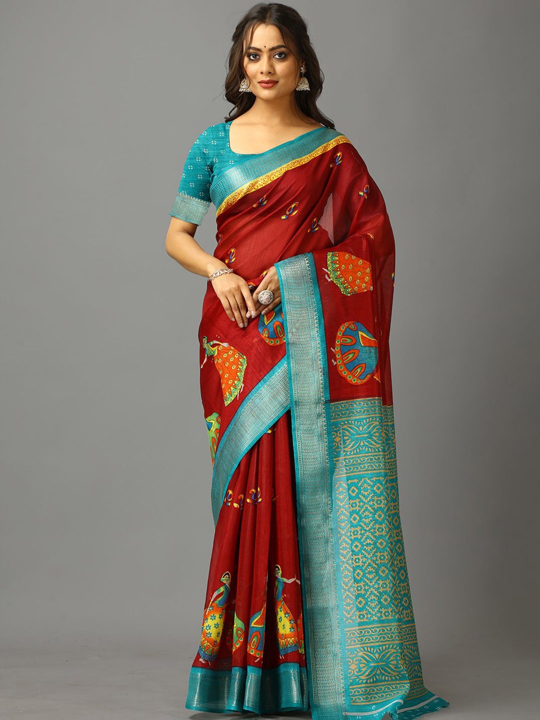 

NIRMAL CREATION Ethnic Motifs Zari Saree, Maroon