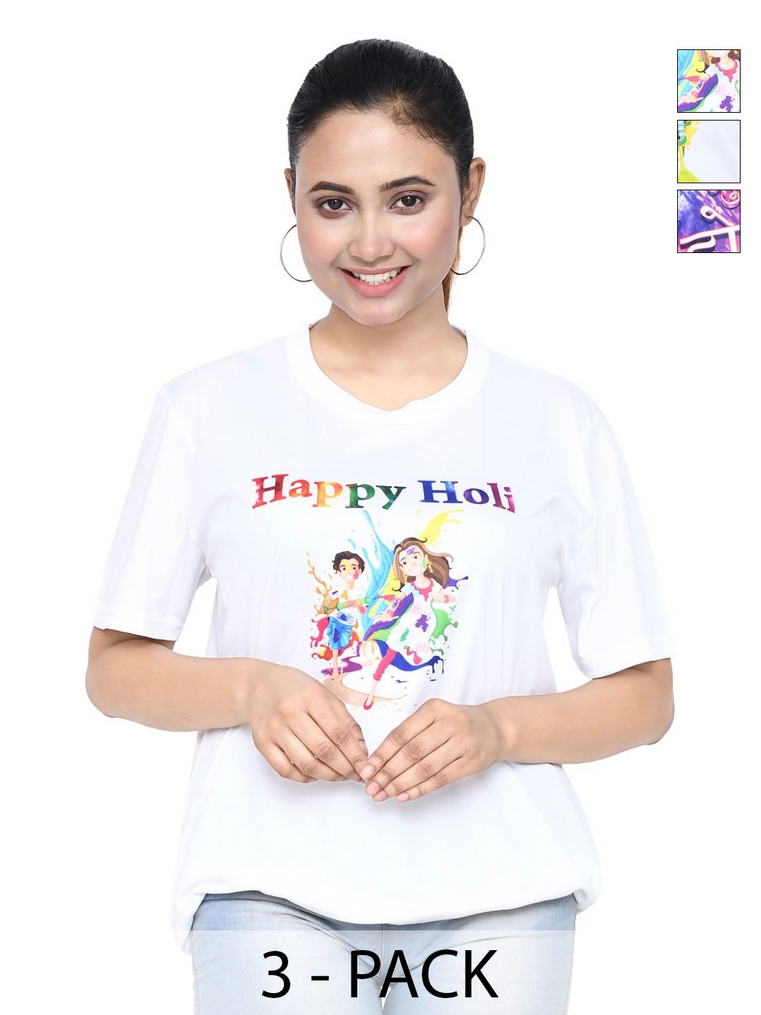 

RAPL Women 3 Printed Applique T-shirt, White