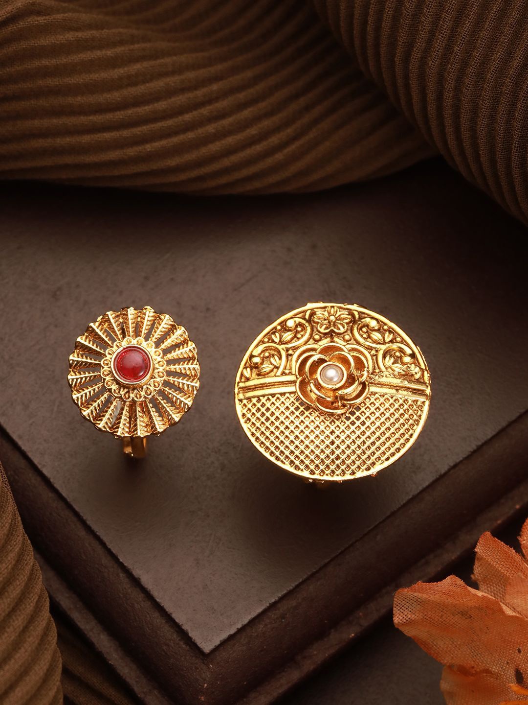 

Jazz and Sizzle Gold-Plated Set Of 2 Artificial Stones Studded Finger Rings