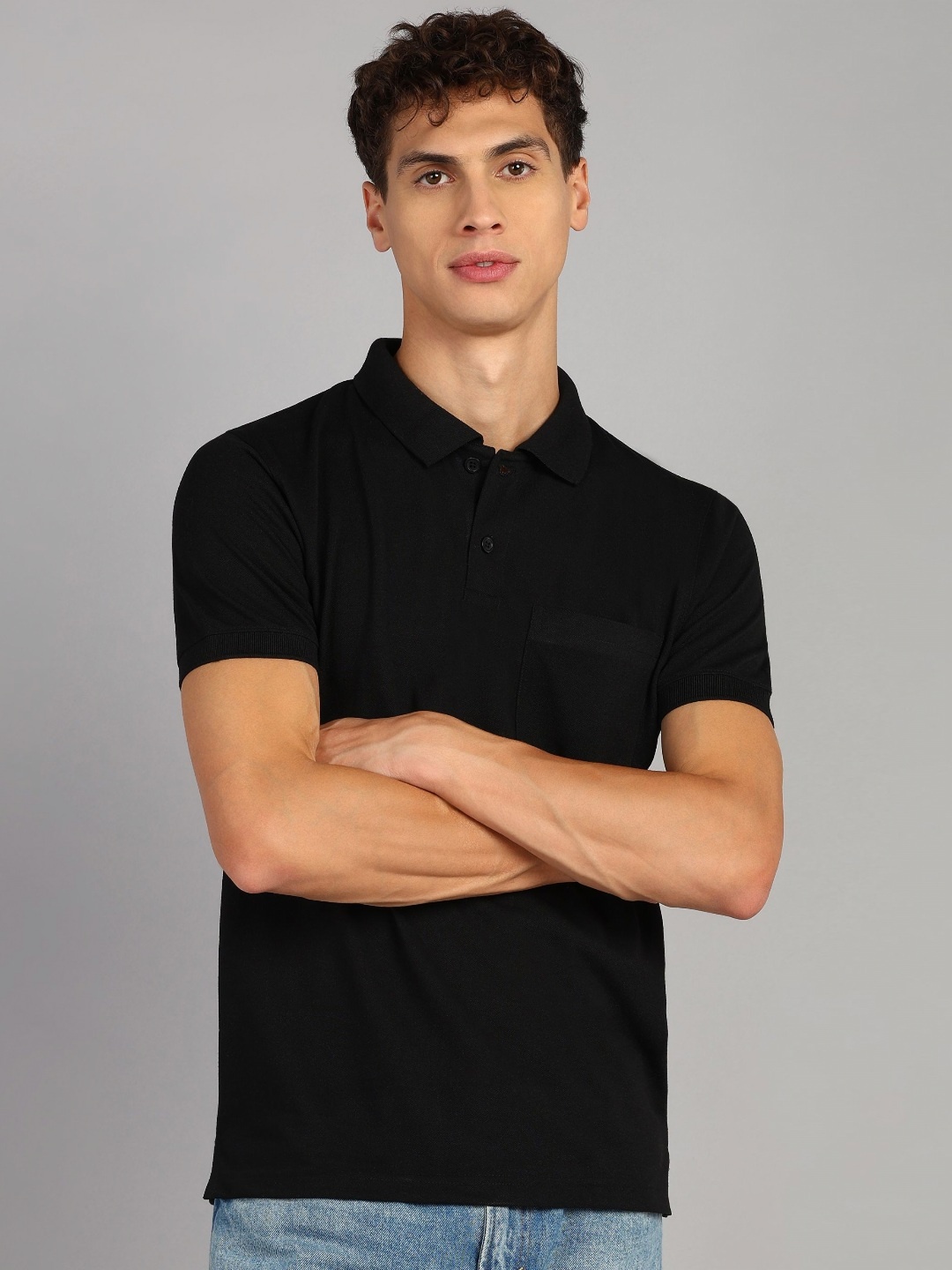 

XFOX Men Polo Collar T-shirt, Black