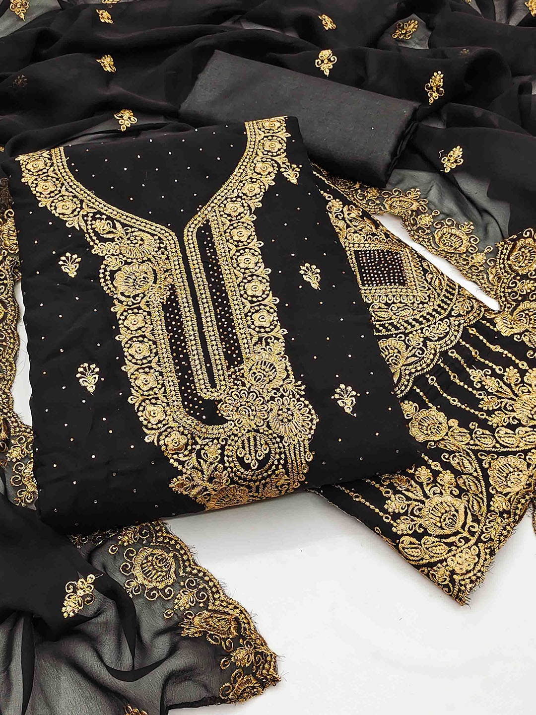 

Blissta Embellished Unstitched Dress Material, Black