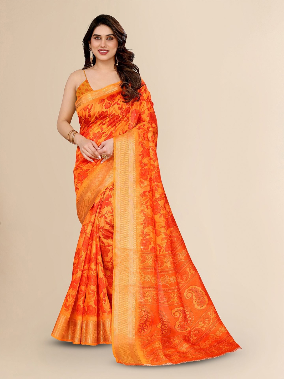 

Moda Rapido Ethnic Motifs Zari Saree, Orange