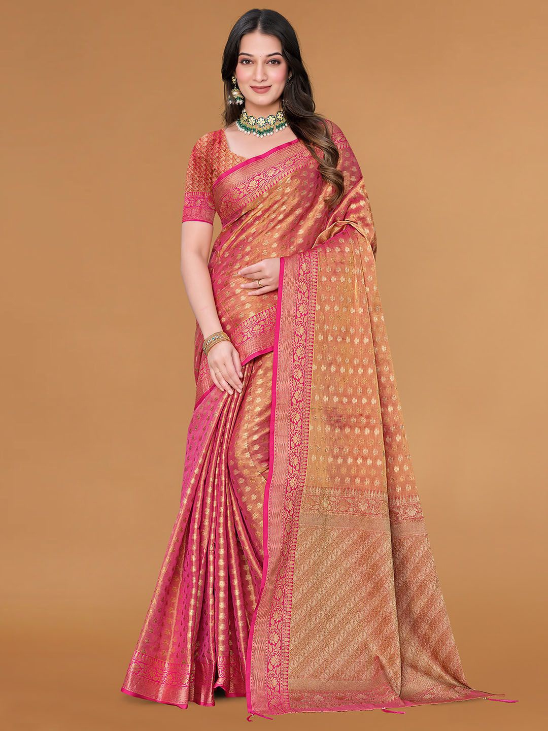 

Meena Bazaar Woven Design Zari Saree, Pink