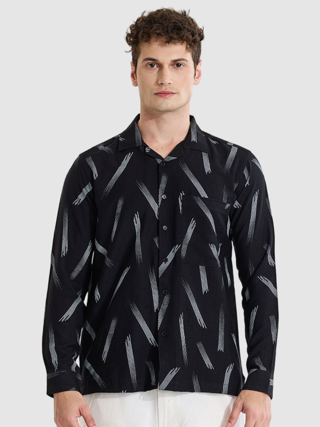 

Snitch Men Classic Opaque Printed Casual Shirt, Black