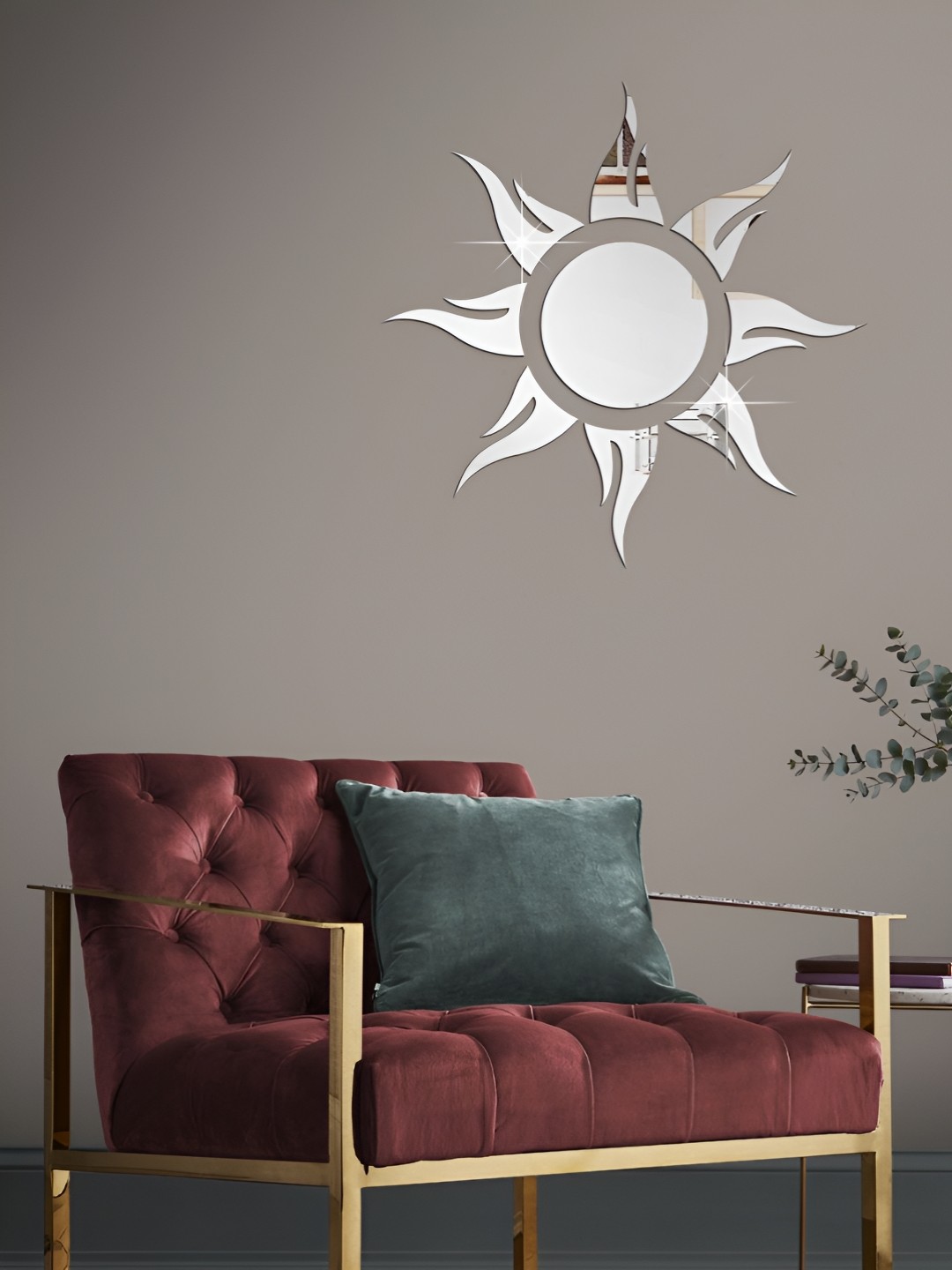 

WallDaddy Silver Toned Sun Mirror Wall Sticker